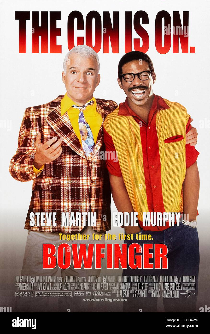Bowfinger (1999) unter der Regie von Frank Oz mit Steve Martin, Eddie Murphy und Heather Graham. Ein verzweifelter Filmemacher dreht heimlich einen Science-fiction-Film mit einem unwissentlich großen Megastar. Foto eines Original-Posters aus dem Jahr 1999 (USA), das NUR FÜR REDAKTIONELLE ZWECKE VERWENDET WIRD. Quelle: BFA / Universal Pictures Stockfoto