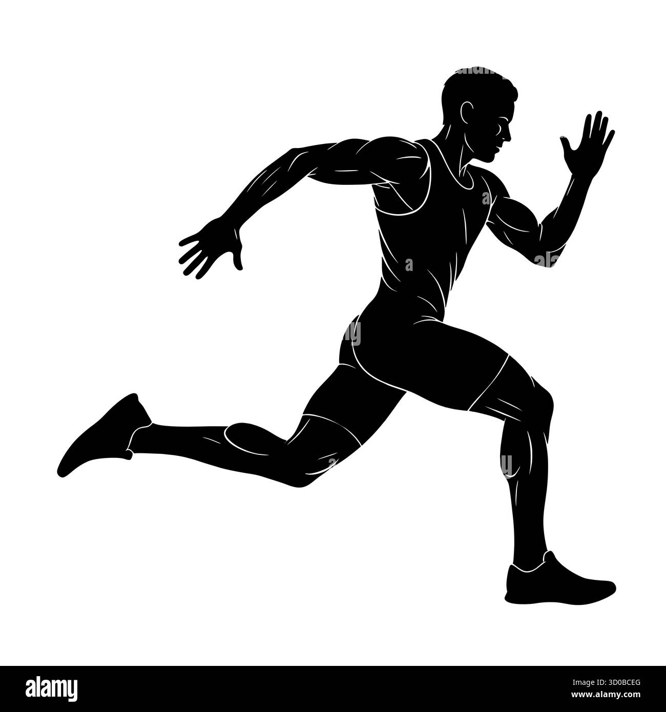 Silhouette eines afrikanischen männlichen Athleten, der in dynamischer Pose läuft. Stock Vektor