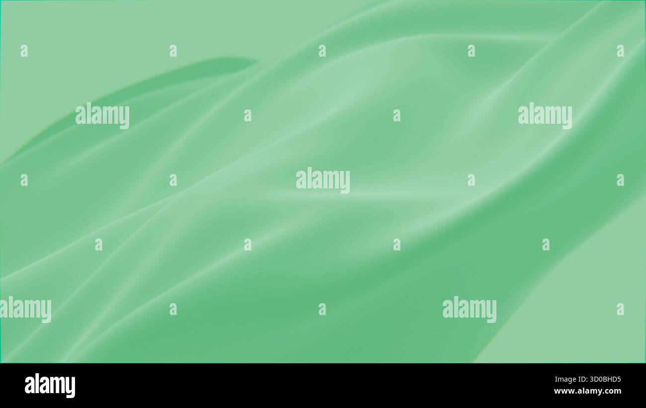 Abstraktes Zartheit Grüner Seidenhintergrund luxuriöses wellenförmiges Tuch satiniertes pastellfarbenes Material. Luxuriöse Pflege, flüssige Wellenspritzer, wellige Flüssigtextur Stockfoto