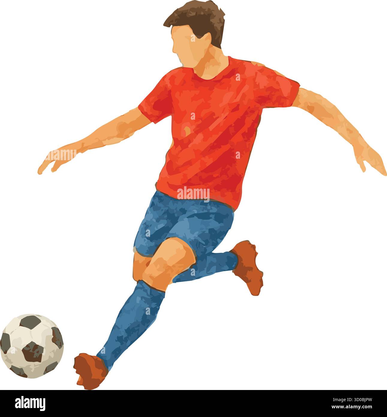 Vektor-Aquarell-Zeichentrickillustration eines Fußballspielers Stock Vektor