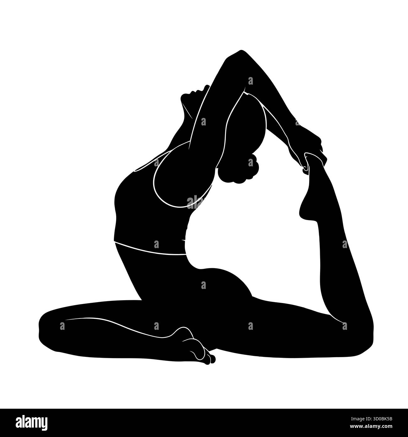 Silhouette einer Frau, die fortgeschrittene Yoga-Pose mit Anmut und Flexibilität ausführt. Stock Vektor