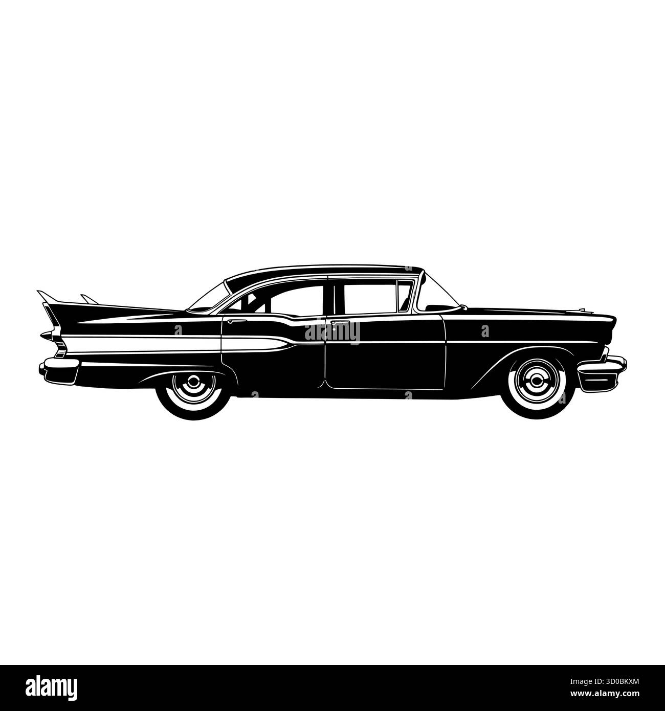 Klassisches Oldtimer-Auto in Schwarz und weiß, Seitenansicht. Stock Vektor