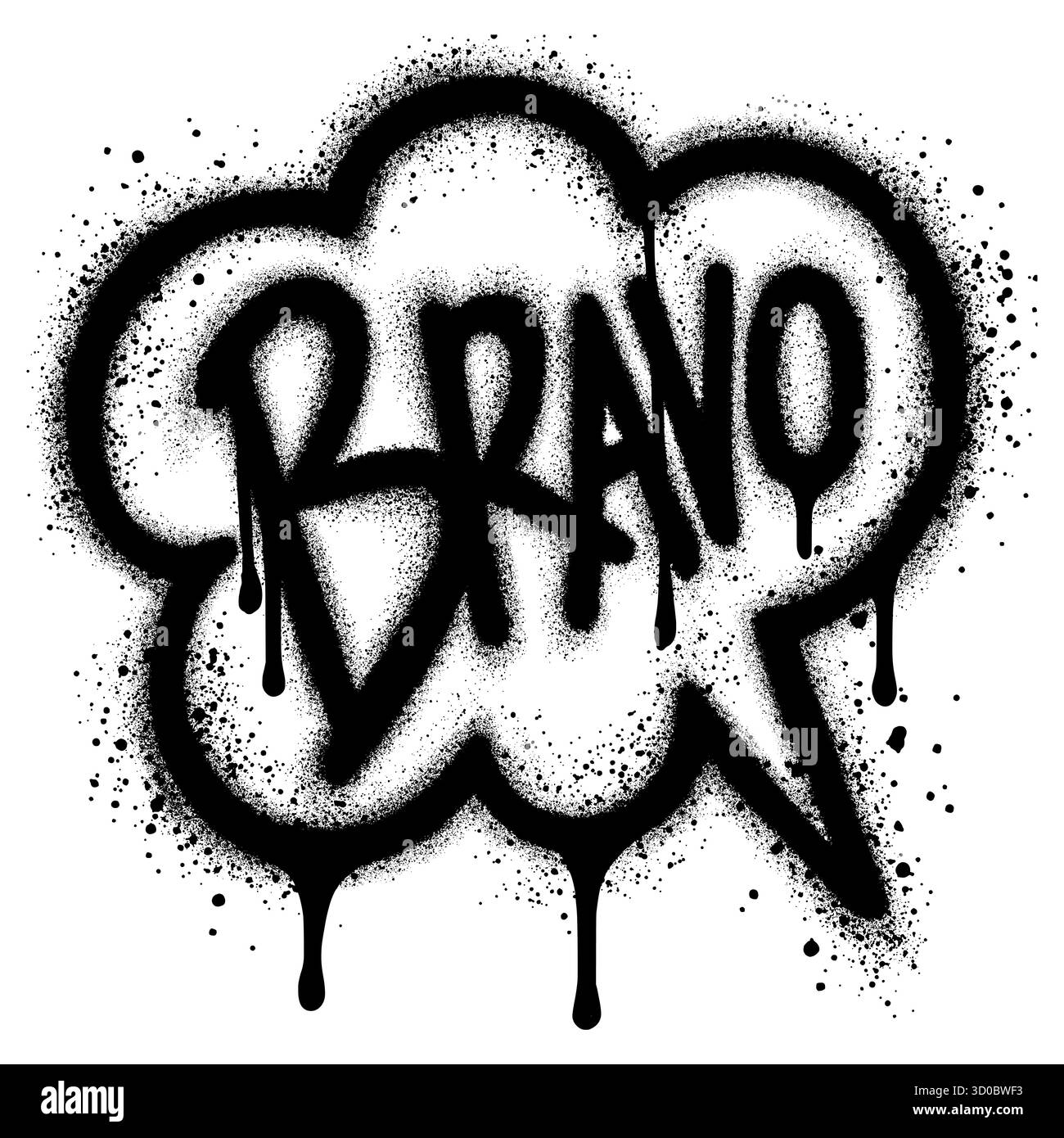 Besprühen Sie das Symbol der Graffiti-Sprechblase mit Wort Bravo. Graffiti-Sprechblase mit Überspray in Schwarz über weiß. Vektorillustrat Stock Vektor