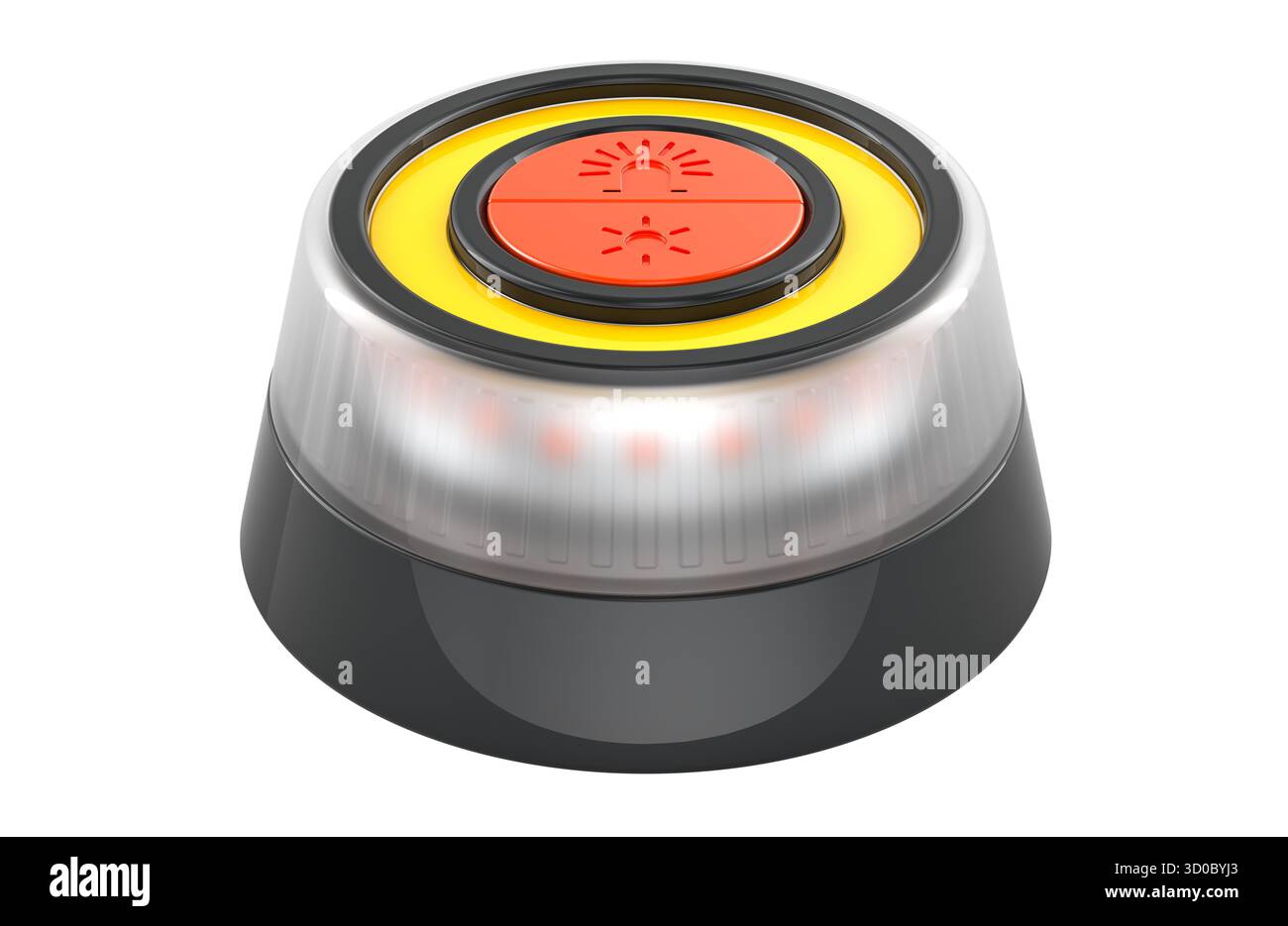 Tragbare Notfall-LED-Signalleuchte, 3D-Rendering isoliert auf weißem Hintergrund Stockfoto