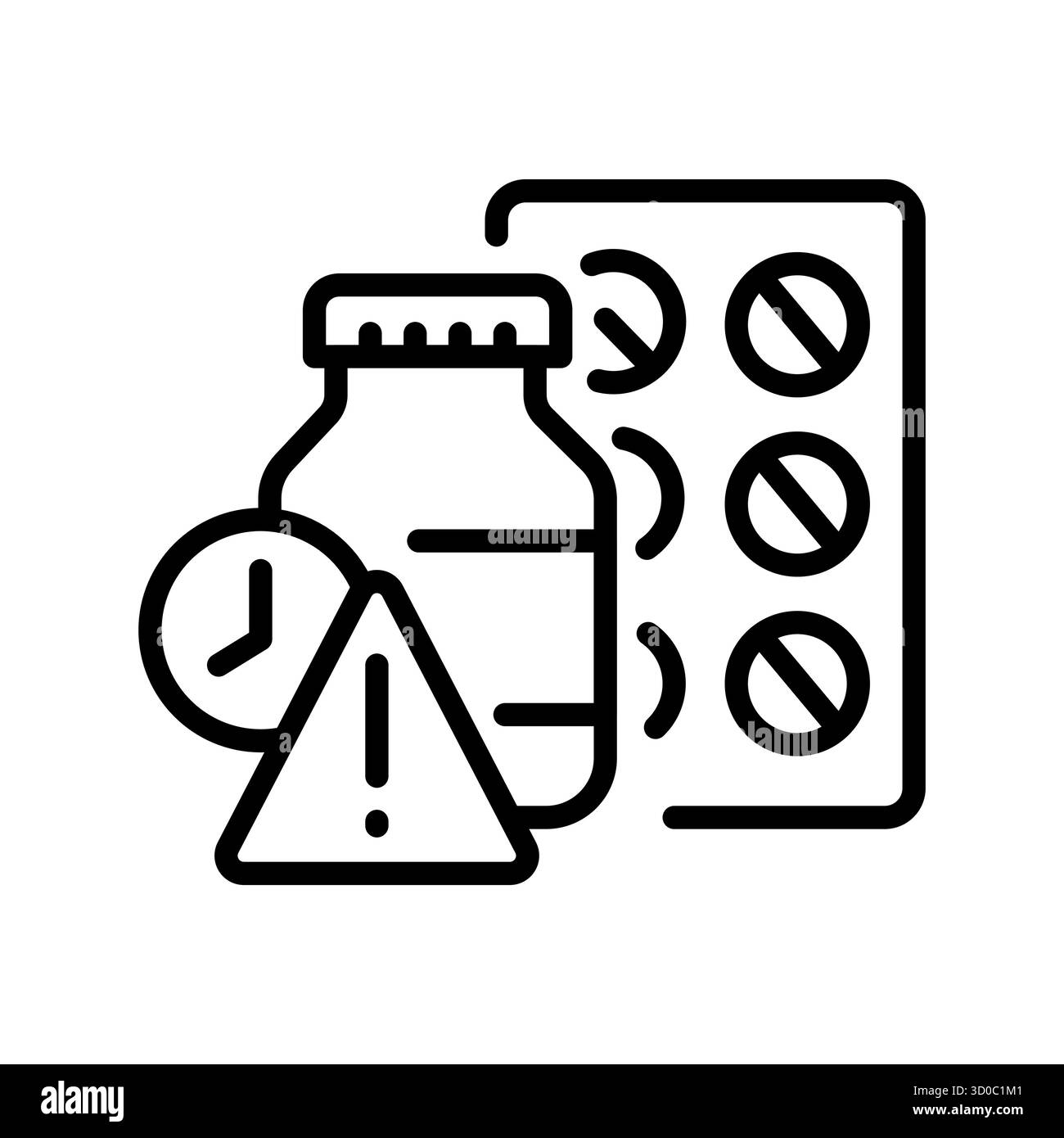 Abgelaufenes Symbol für schwarze pharmazeutische Linien für Digital- und Druckprojekte. Minimale bereinigte Symbole für Apps und Websites. Moderne einfache Symbole für UI UX und b Stock Vektor