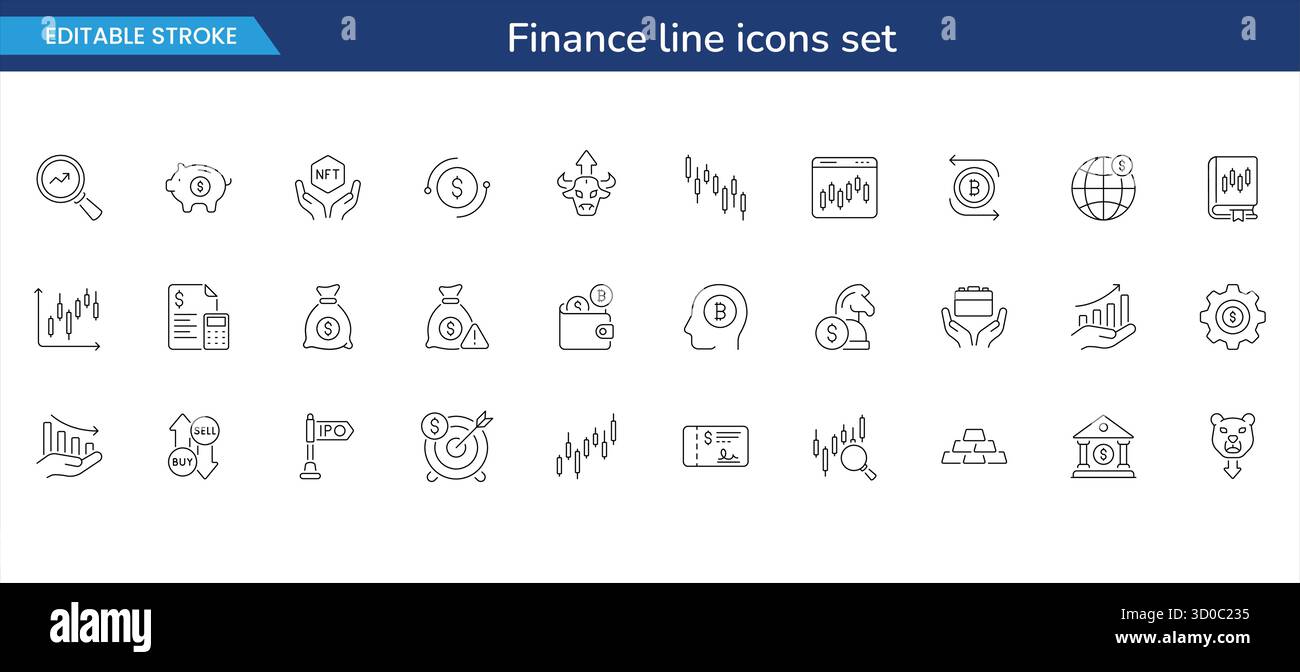 Geld-, Banking- und Krypto-Line-Icons-Paket Stock Vektor