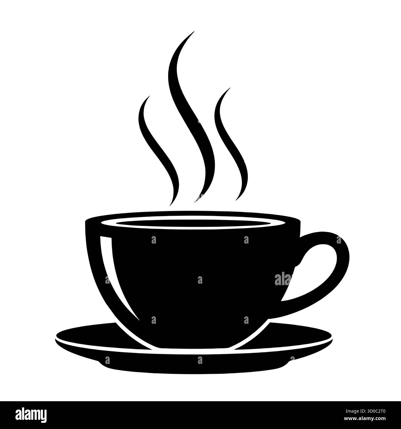 Dampfende heiße Tasse Kaffee mit stilvollem Griff und Untertasse. Stock Vektor
