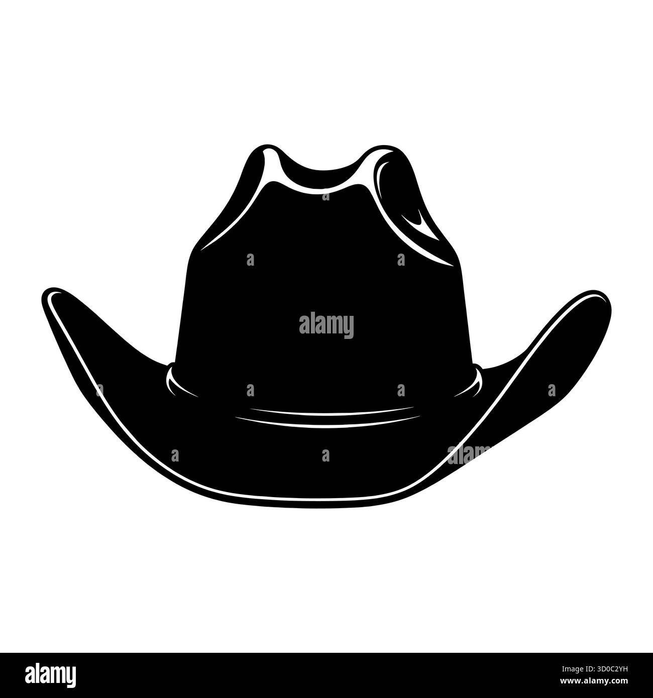 Schwarzer Cowboyhut mit breiter Krempe und weißen Details. Stock Vektor