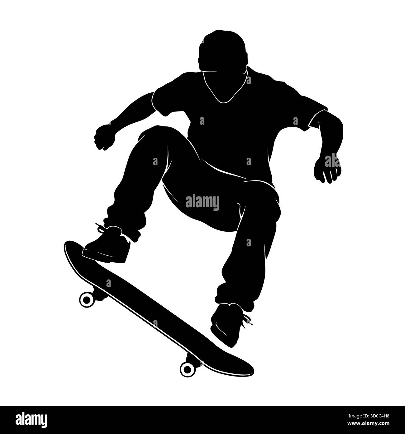 Silhouette eines jungen Skateboarders, der einen Trick macht. Stock Vektor