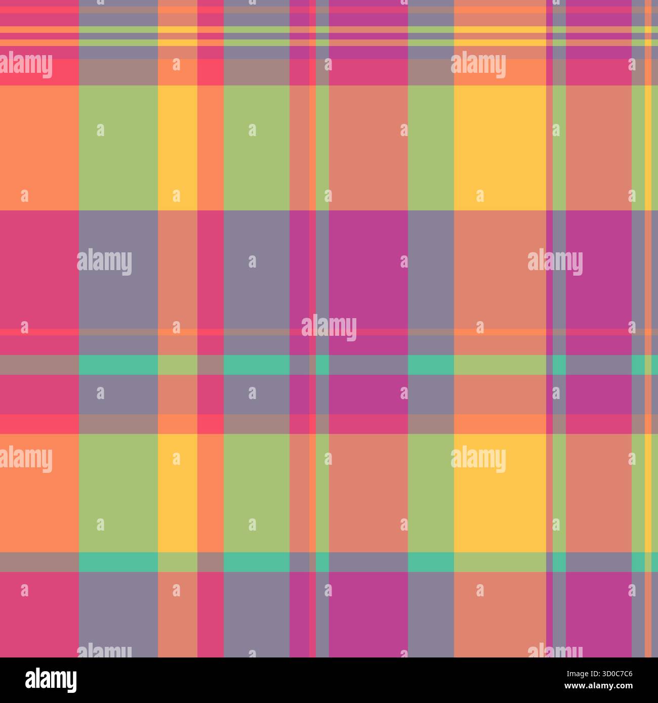 Das lebendige Karomuster mit überlappenden Farben sorgt für eine fröhliche und moderne Ästhetik. Ideal für Hintergründe, Textilien oder Grafikdesign-Projekte. Co Stock Vektor