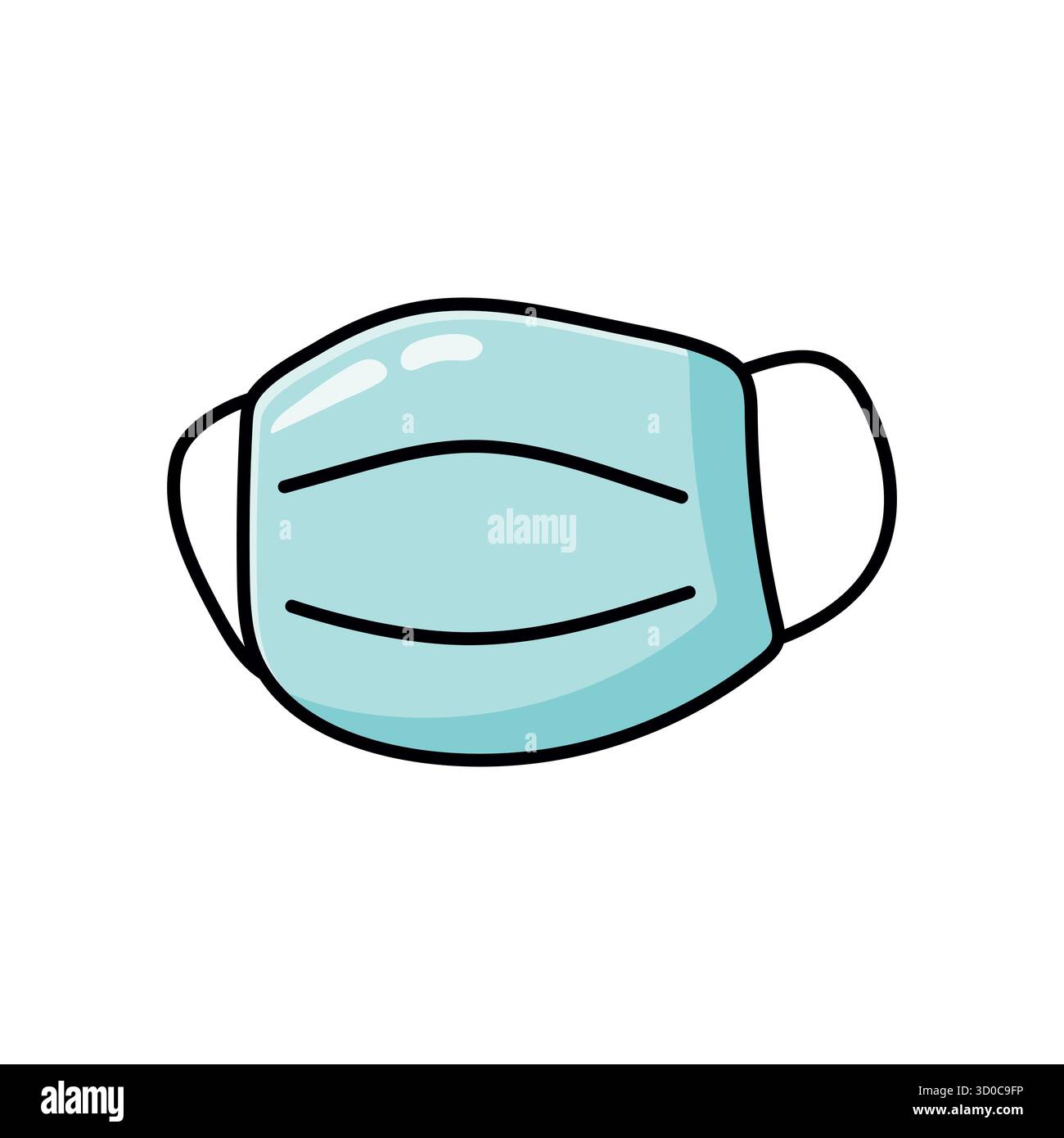 Handgezeichnete Doodle-Illustration einer blauen Schutzmaske im flachen Vektor-Stil. Ideal für Gesundheit, Hygiene, Sicherheit, Bildung und soziales Bewusstsein Stock Vektor