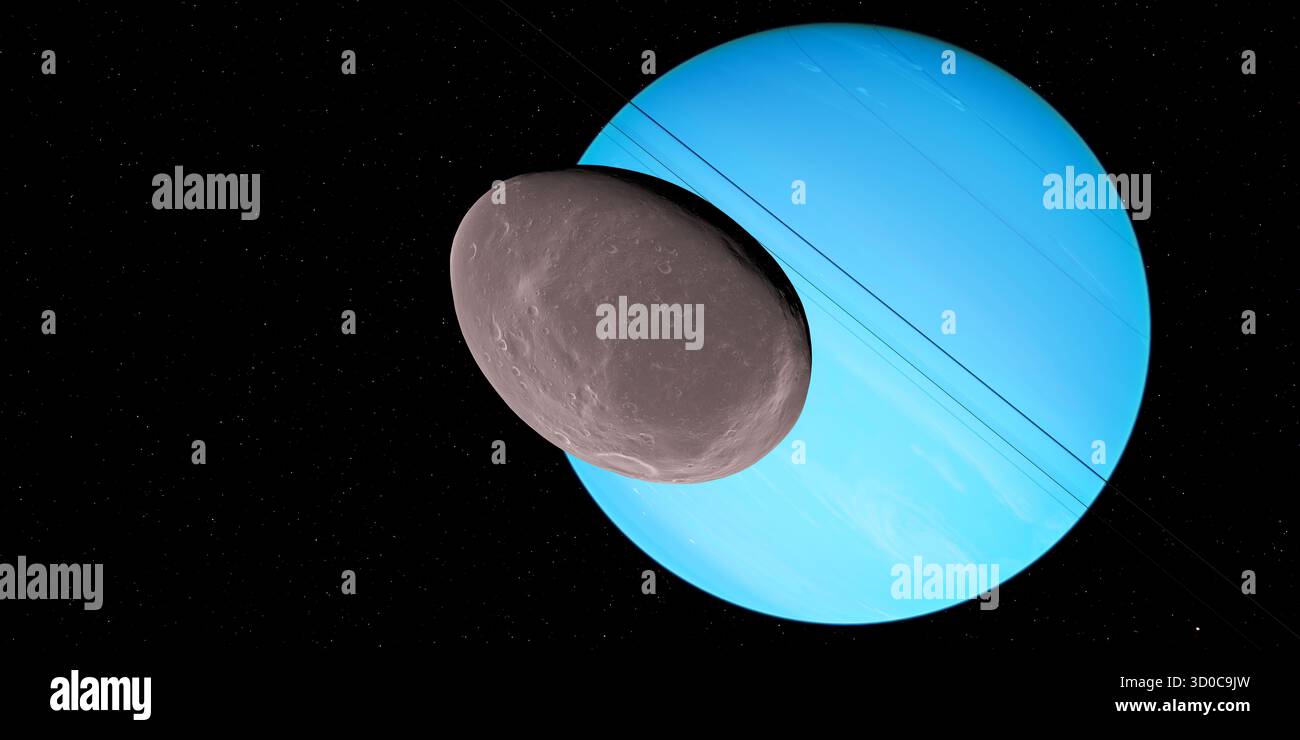 Larissa ist ein weiterer kleiner Mond, der 1989 in der Nähe von Neptuns schwachem Ringsystem gefunden wurde. Stockfoto