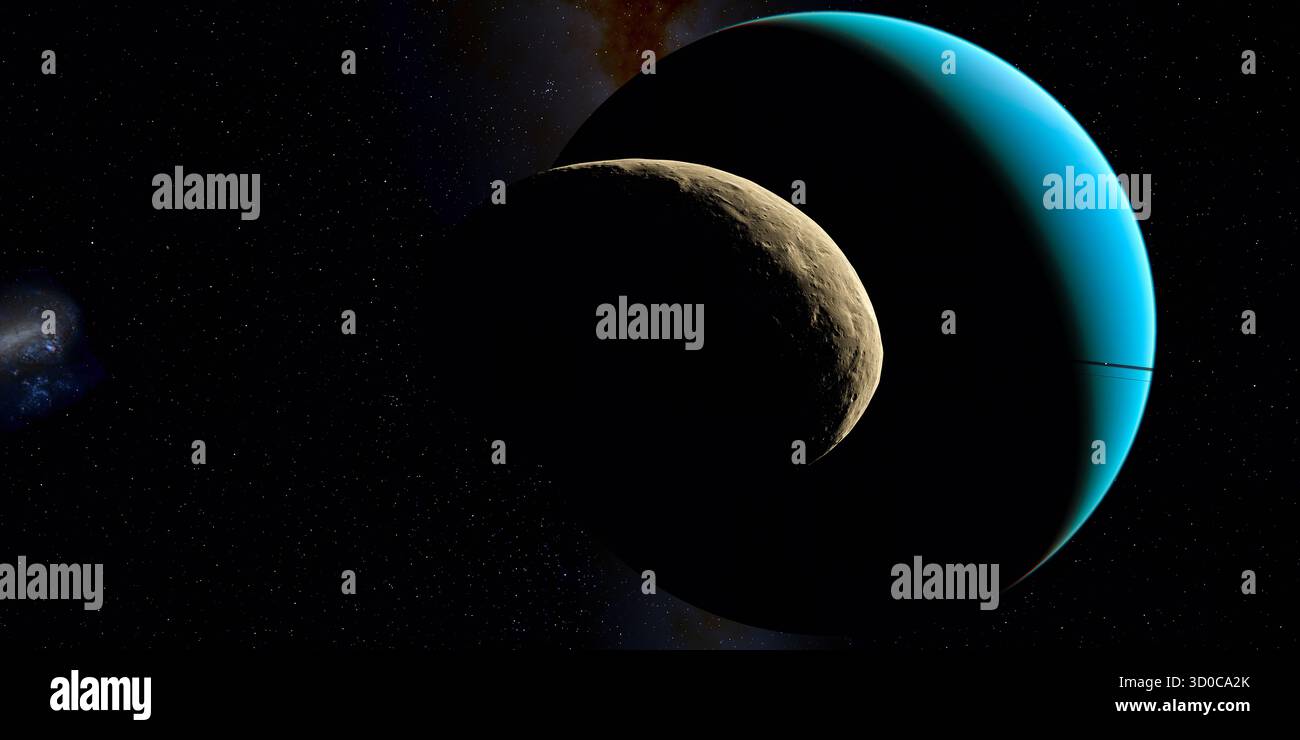 Puck ist kein Zwergplanet, sondern der größte der kleinen inneren Monde von Uranus. Stockfoto