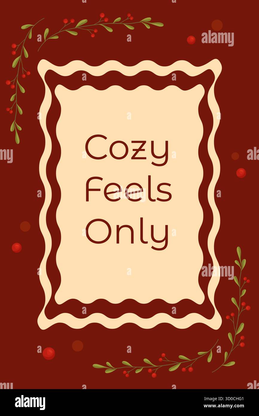 Grußkarte mit dekorativen Elementen und warmen Farben, die ein Gefühl von Komfort und einladender Atmosphäre vermitteln, saisonale Einrichtung Stock Vektor