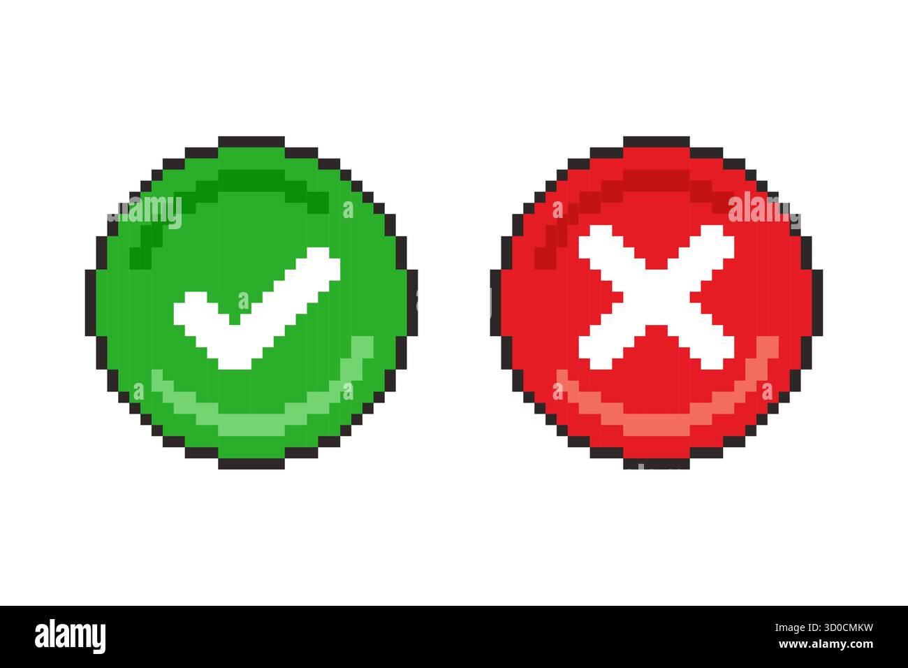 Pixel Art Approval and Rejection Icons Design von Spielelementen Stock Vektor