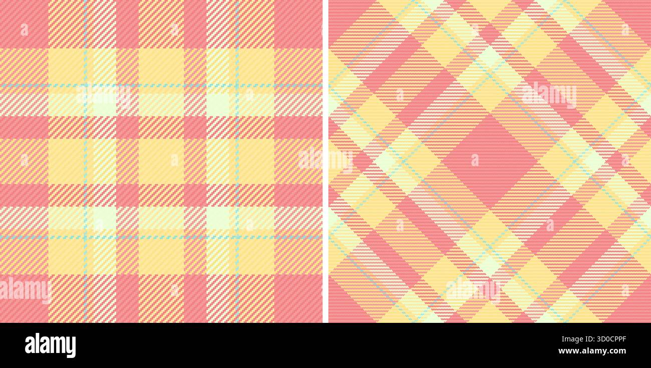 Textilgewebe Vektor des nahtlosen Schottenmusters mit einem Hintergrund Check Textur Plaid. Set in Regenbogenfarben. Gestreiftes Hemd-Outfit. Stock Vektor