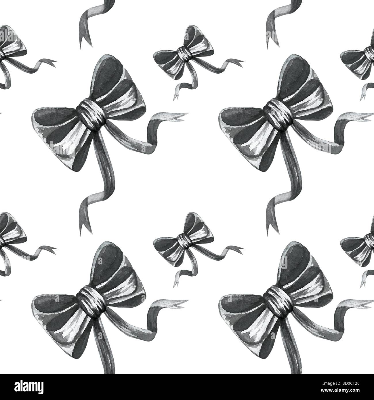 Bögen. Schwarzweiß. Nahtloses Muster. Handgezeichnete Aquarellillustration isoliert auf einem transparenten Hintergrund. Für Textilien, Stoffe und Tapeten Stockfoto