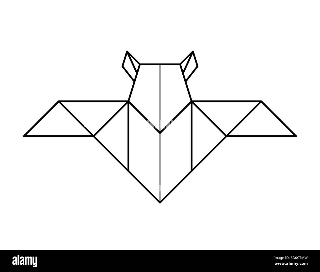 Origami Fledermaus-Symbol. Minimalistisches halloween-Element. Strichvektordarstellung isoliert auf weißem Hintergrund. Stock Vektor