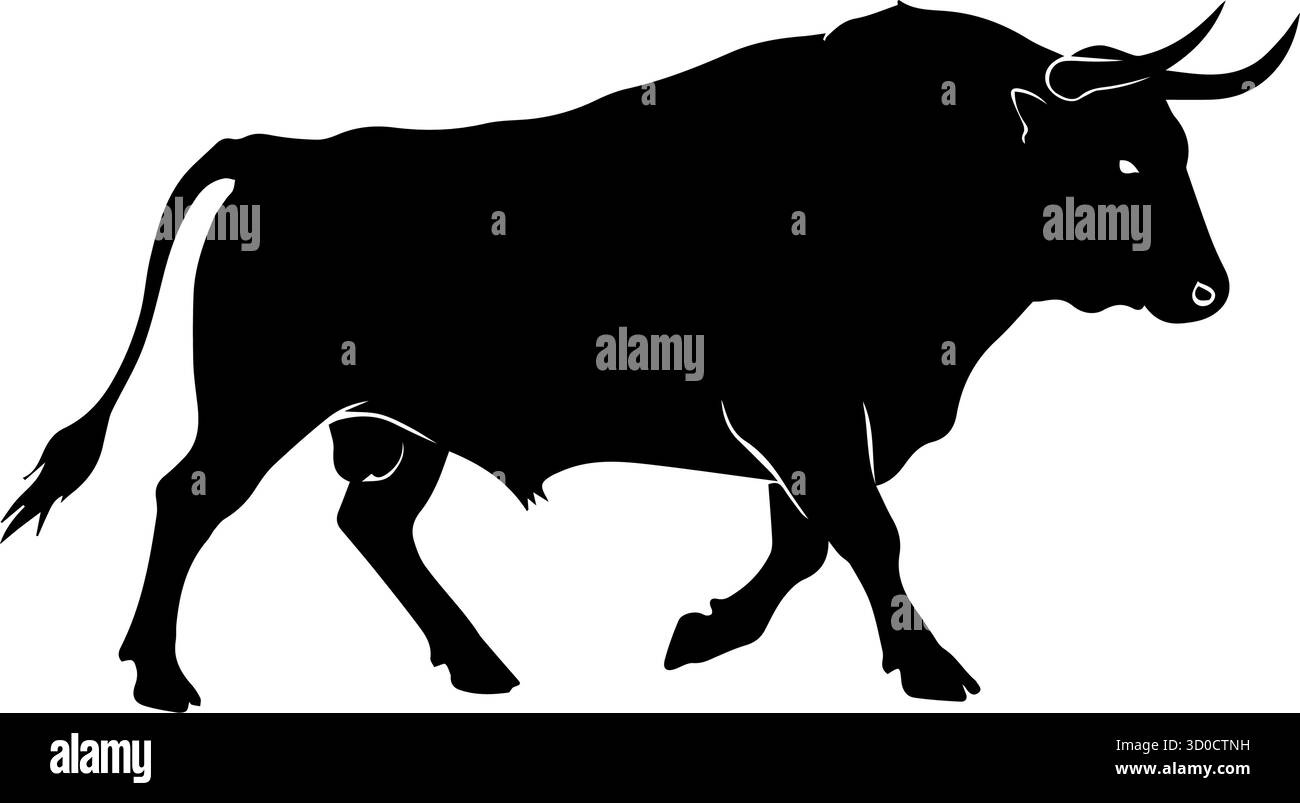 Bull Silhouette Vektor – mächtiges Tiersymbol für Finanzmarkenwerbung, Stärke-Symbolik und Farm Design Stock Vektor