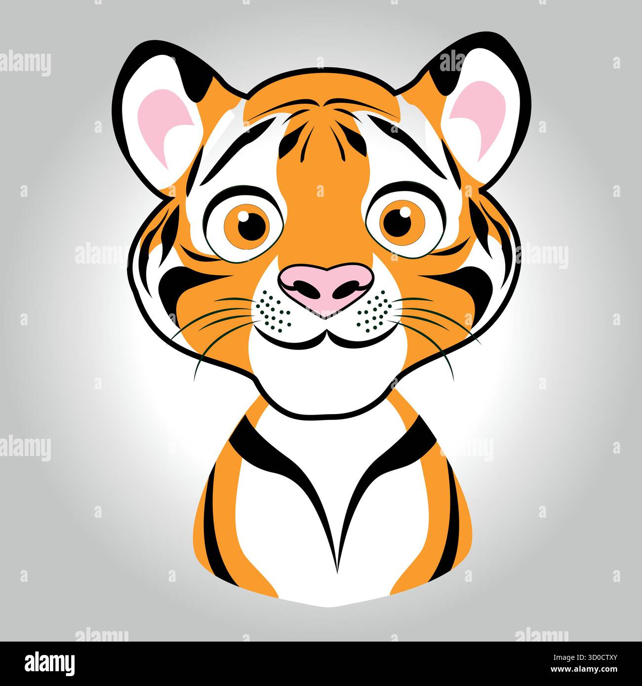 Cartoon Tiger Face Vector – niedliches Dschungeltier für Kindermedien, pädagogisches Design und verspieltes Branding Stock Vektor