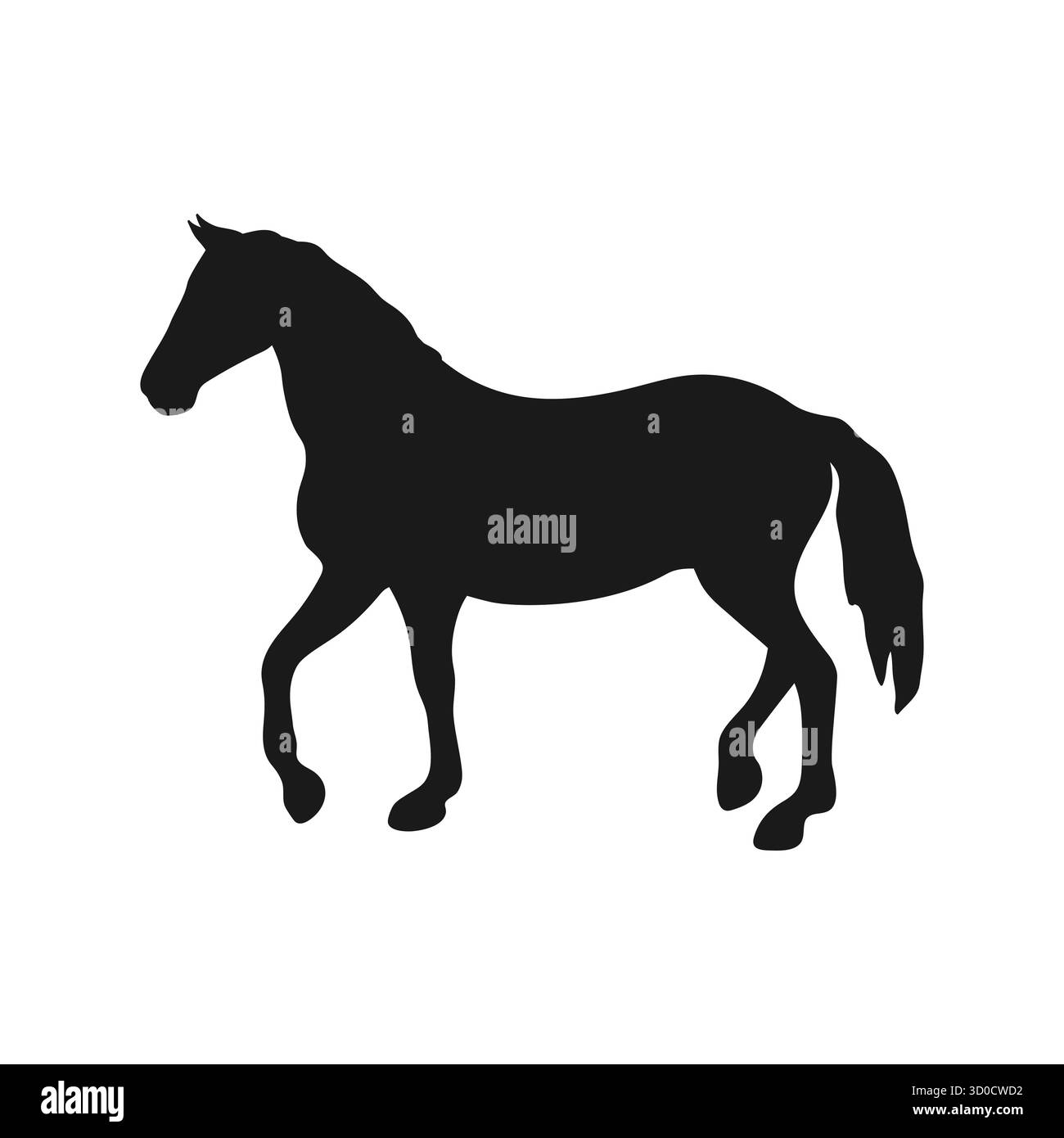 Silhouette des stehenden Pferdes isoliert auf weißem Hintergrund. Silhouette von Nutztieren. Vektorabbildung Stock Vektor