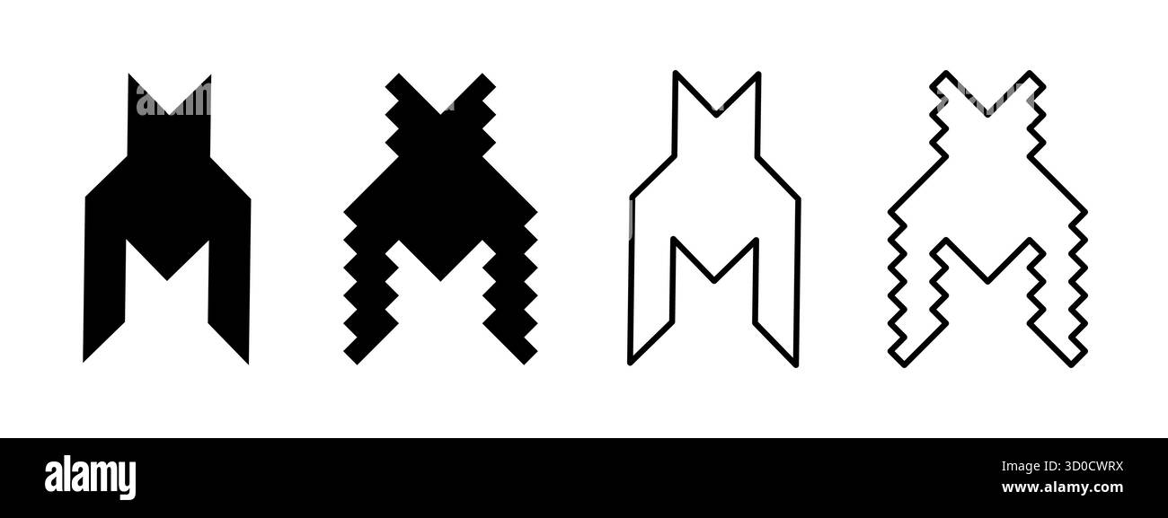 Klassische und pixelige Hahnentrittsymbole. Hundezahnsymbole isoliert auf weißem Hintergrund. Elemente mit poule-Verzierung, Karo- oder Schal-Druck, Retro-Textil-Design. Vektorgrafik. Stock Vektor