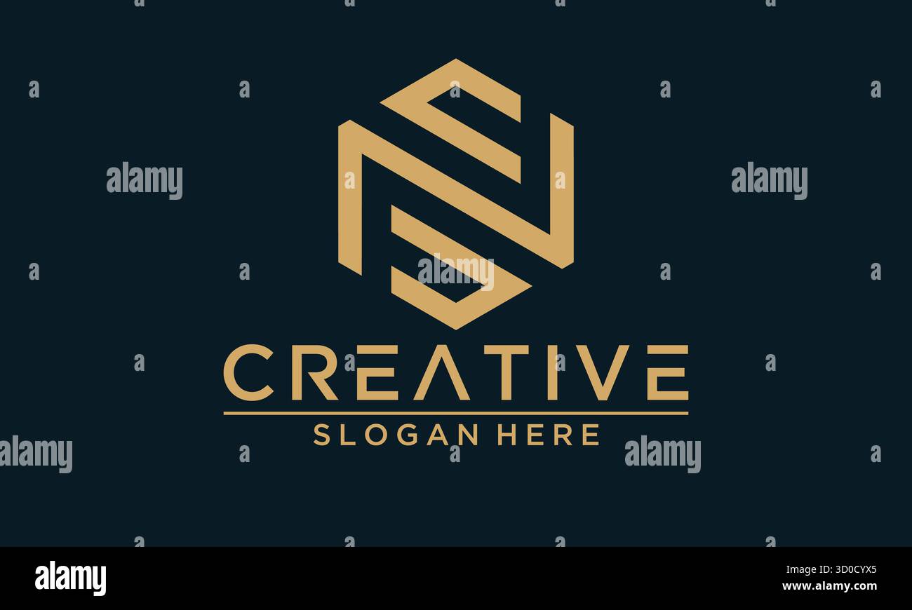 Kreatives geometrisches NS Letter Logo Design Vektor Gold Marineblau Stock Vektor