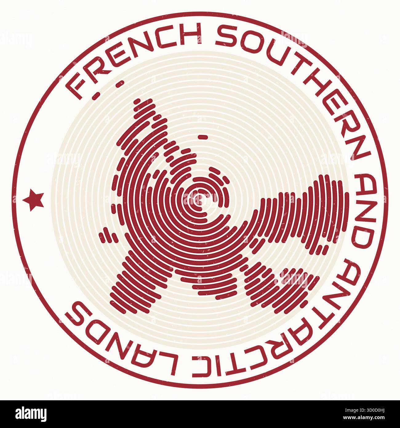 Französische Südstaaten- und Antarktis-Landkarte mit rundem Titel. Ländliche Ringe. Stock Vektor