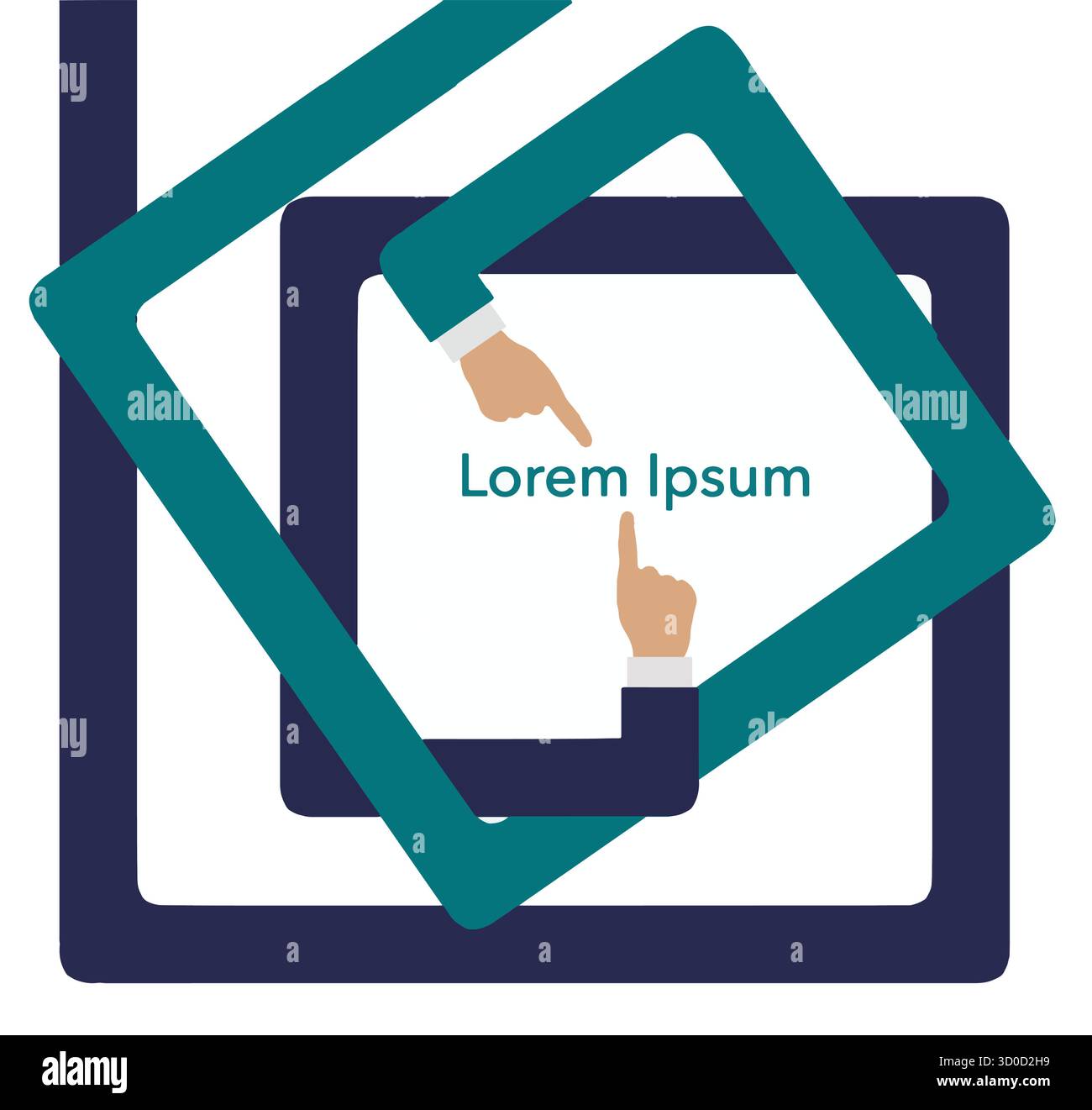 Richten Sie Ihre Aufmerksamkeit mit diesen lang gebogenen Armen und Händen auf Ihren Fokus, die mit den Fingern auf einen Bereich zeigen, in dem Text oder Kunstwerke in dieser Aufnahme platziert werden können Stock Vektor