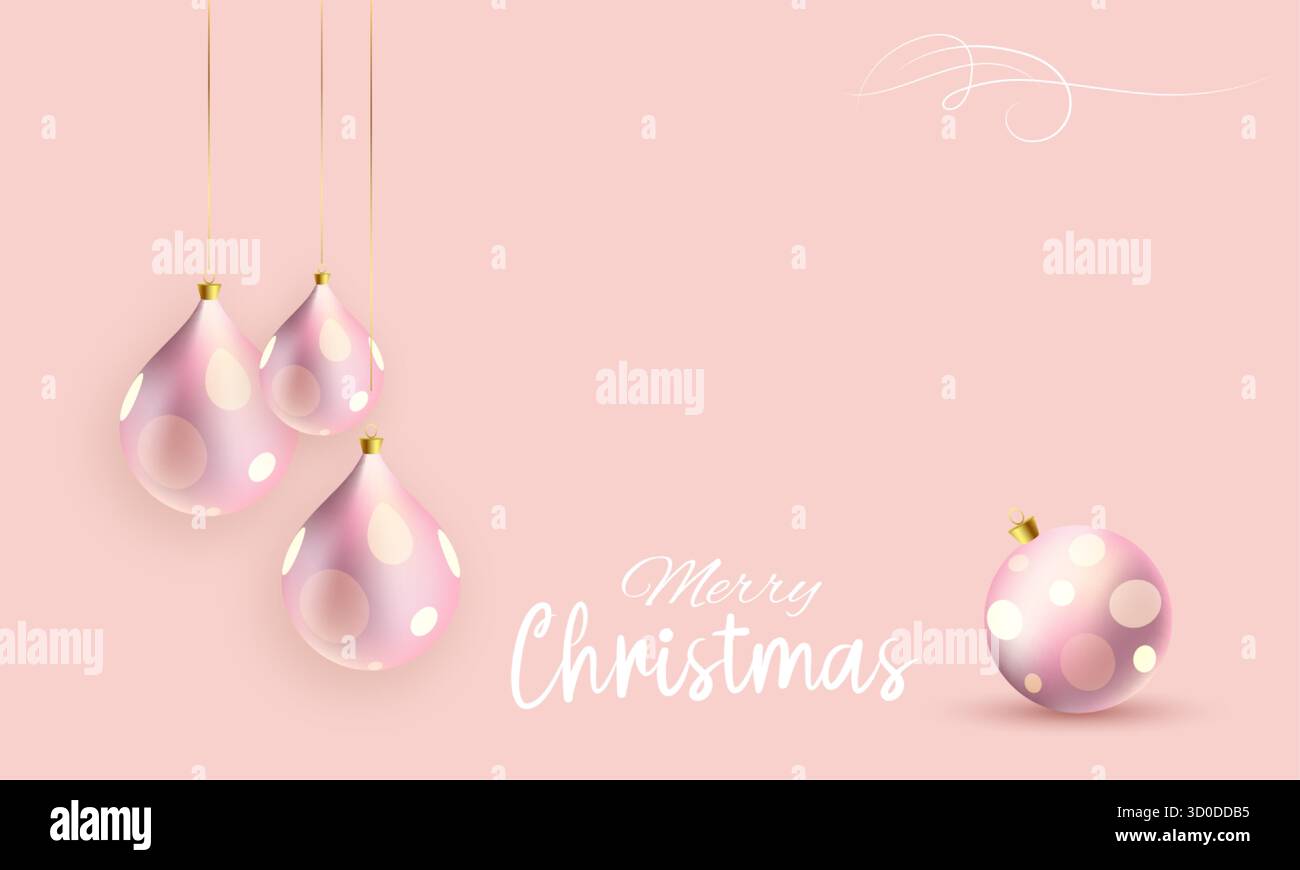 Rosafarbener Weihnachtshintergrund mit hängenden Kugeln. Weihnachtsrahmen mit Kopierraum. Frohe Weihnachten, festliche Bälle. Grußkarte Mockup, Banner Stock Vektor Rosafarbener Weihnachtshintergrund mit hängenden Kugeln. Weihnachtsrahmen mit Kopierraum. Frohe Weihnachten, festliche Bälle. Grußkarte Mockup, Banner Stock Vektor