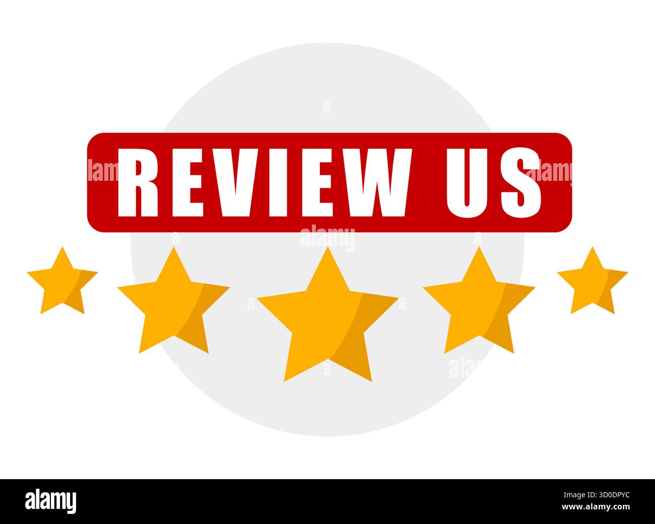 Etikett „Review US“ (Überprüfung). Symbol für Sternbewertung. Feedback-Vektor-Emblem. Kundenmeinungsschild. Stock Vektor