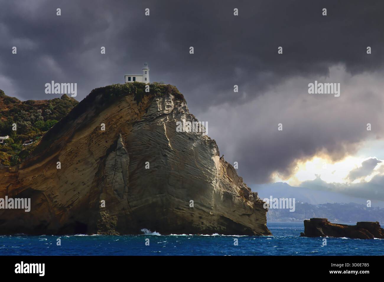 Procida Island, Leuchtturm, Golf von Neapel, Phlegräische Inseln, Kampanien, Italien Stockfoto