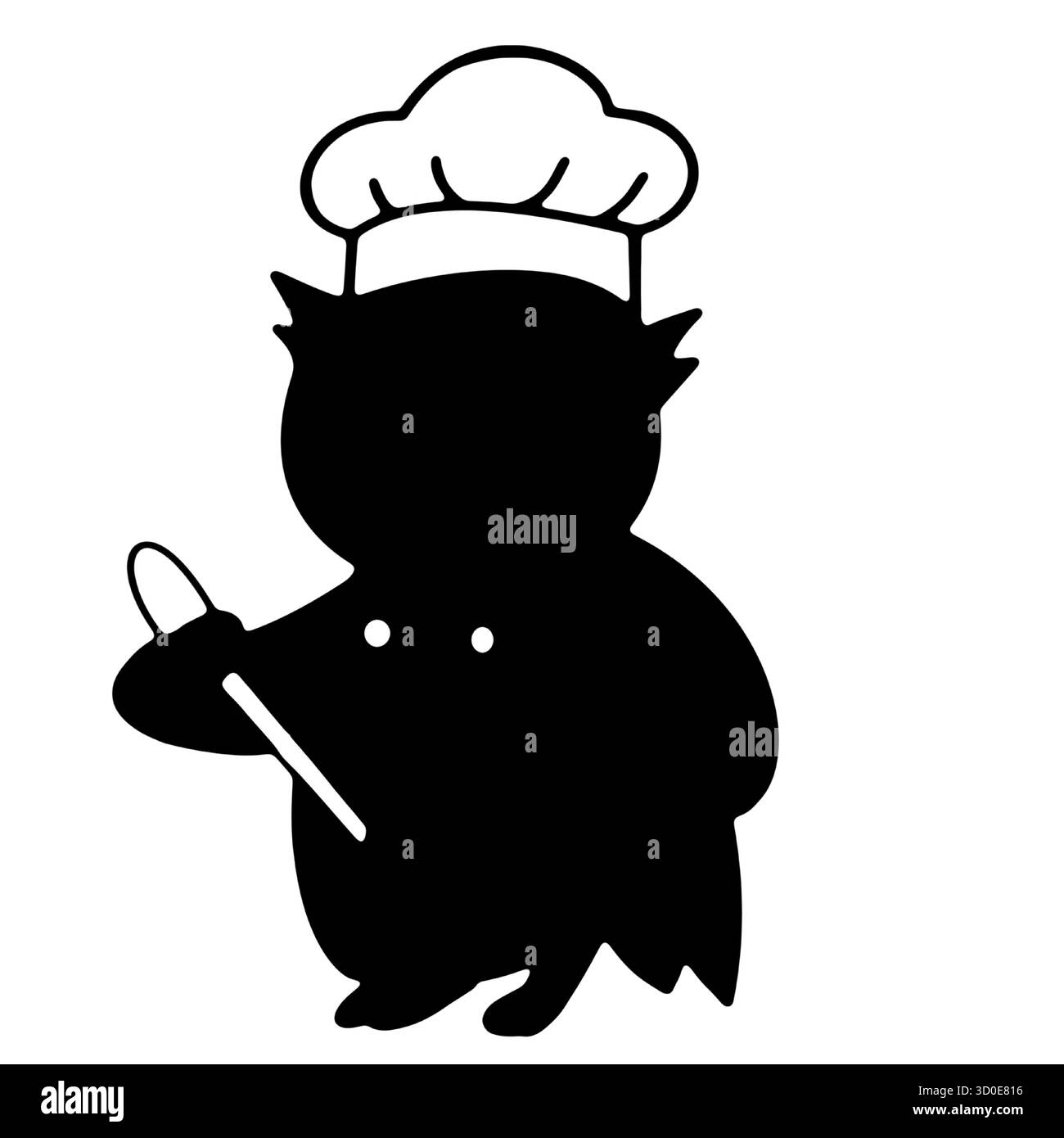 Koch-Eulen-Koch-Charakter Restaurant Koch-Koch-Poster Clipart lustige Symbol schwarze Silhouette Stock Vektor