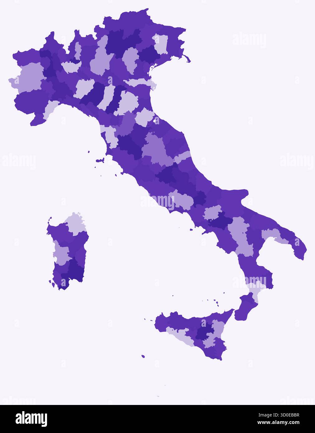 Karte von Italien mit Regionen. Nur eine einfache Ländergrenzkarte mit regionaler Aufteilung. Dunkelviolett. Stock Vektor
