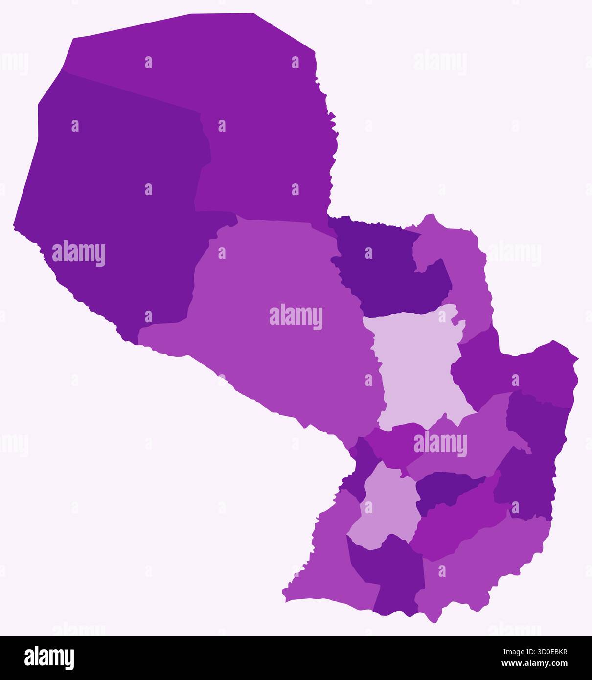 Karte von Paraguay mit Regionen. Eine einfache Karte mit Ländergrenzen und regionalen Unterteilungen mit einer lila Farbpalette. Stock Vektor