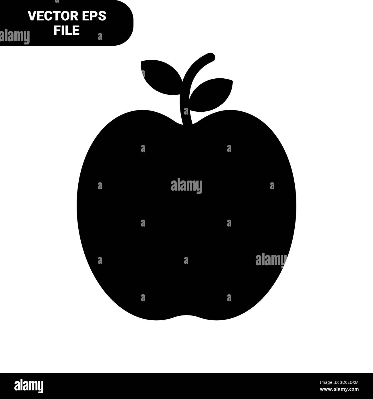 Schwarzer Apfel Silhouette Icon mit Stiel und Blatt auf weißem Hintergrund perfekt für Gesundheit Lebensmittel Bildung oder Branding Projekte sauberes minimalistisches Design Stock Vektor