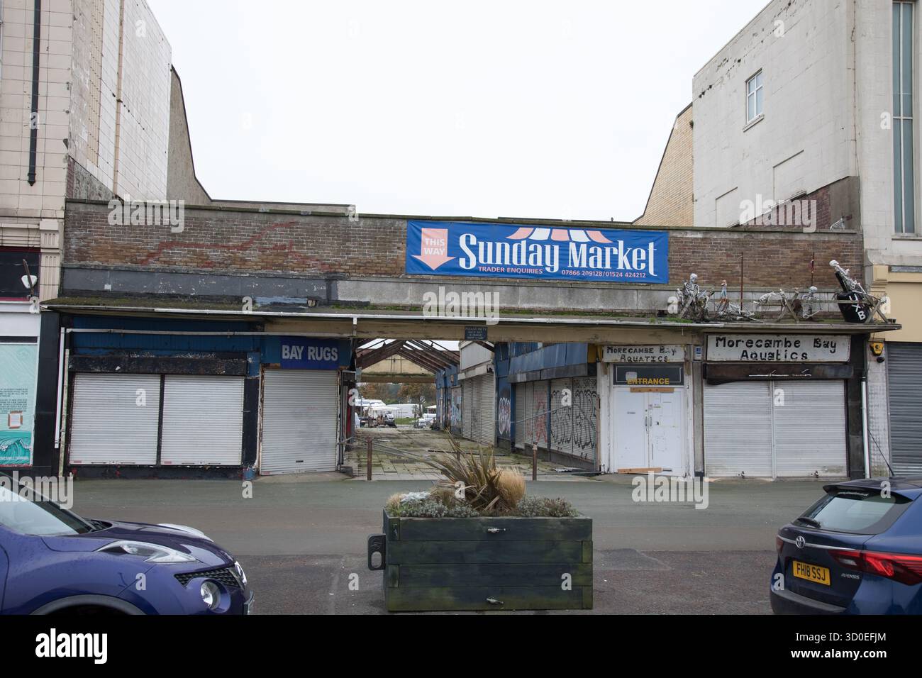 Ehemaliger Standort des Sonntagsmarktes in Morecambe, heute verlassen Stockfoto