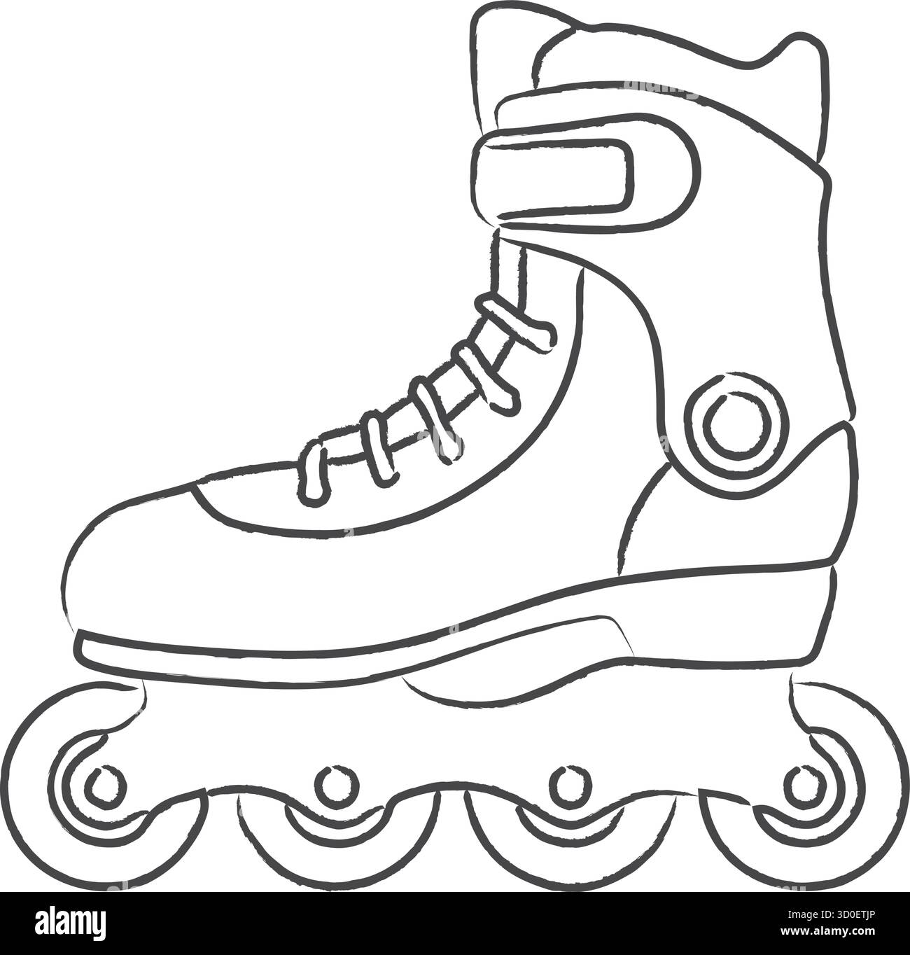 Ein hoch knöchelhoher Rollerblade-Schuh verfügt über Spitzenösen, stützende Bündchen und eine Reihe von Rädern für Skaten in der Stadt Stock Vektor