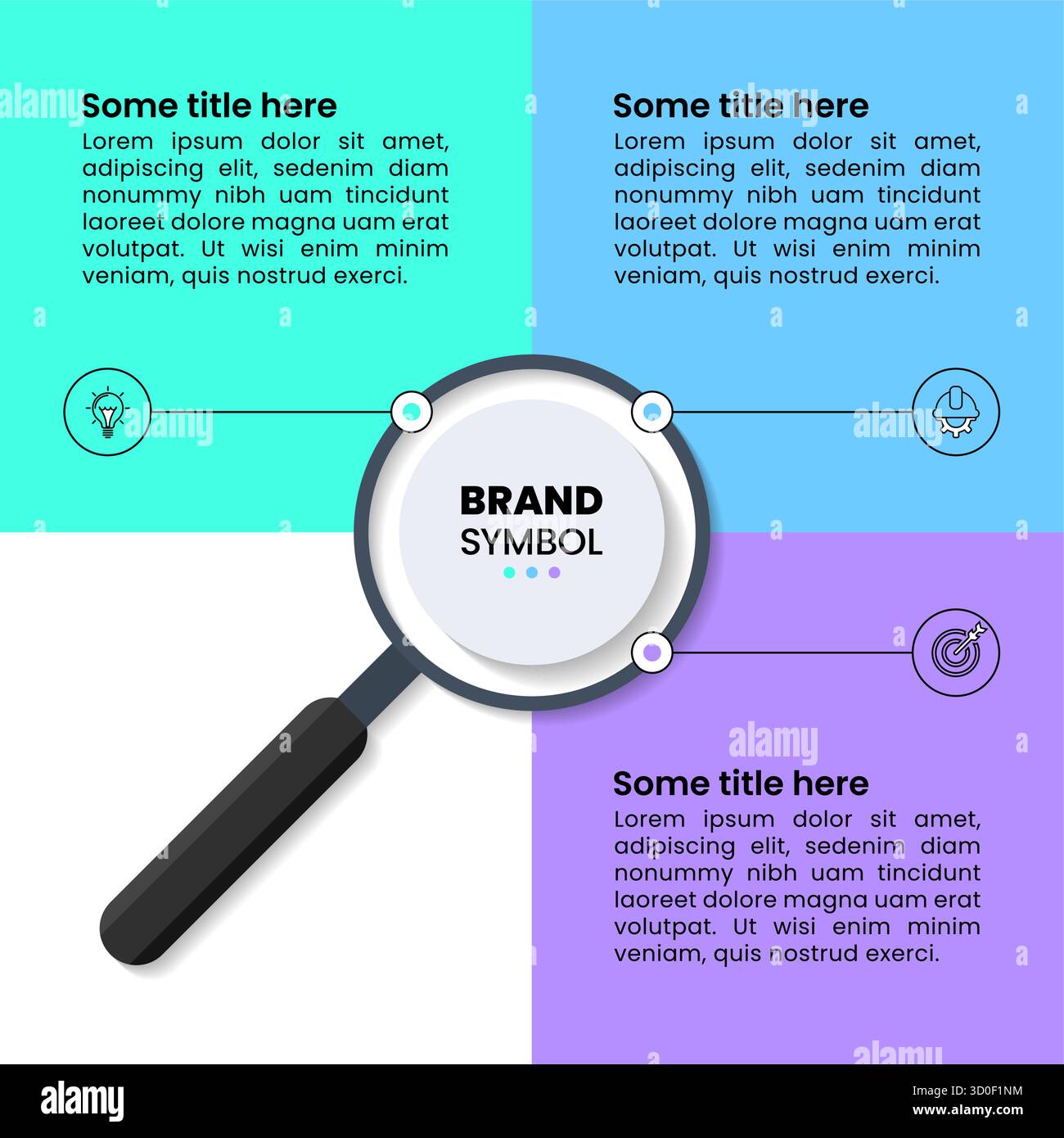Infografik-Vorlage mit Symbolen und 3 Optionen oder Schritten. Lupe. Kann für Workflow-Layout, Diagramm, Banner und Webdesign verwendet werden. Vektorillustra Stock Vektor