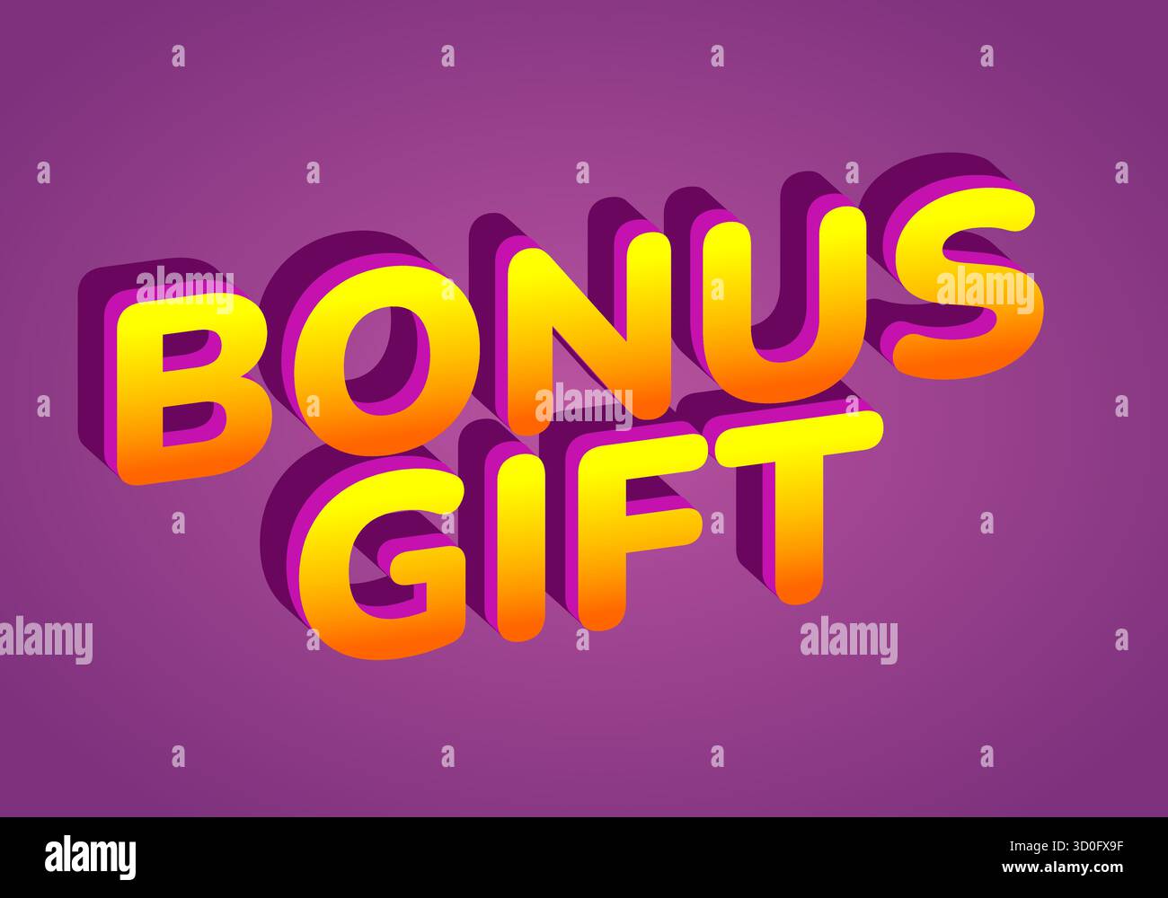 Farbenfroher und moderner 3D-Text mit der Aufschrift „Bonusgeschenk“ auf einem leuchtend violetten Hintergrund Stock Vektor