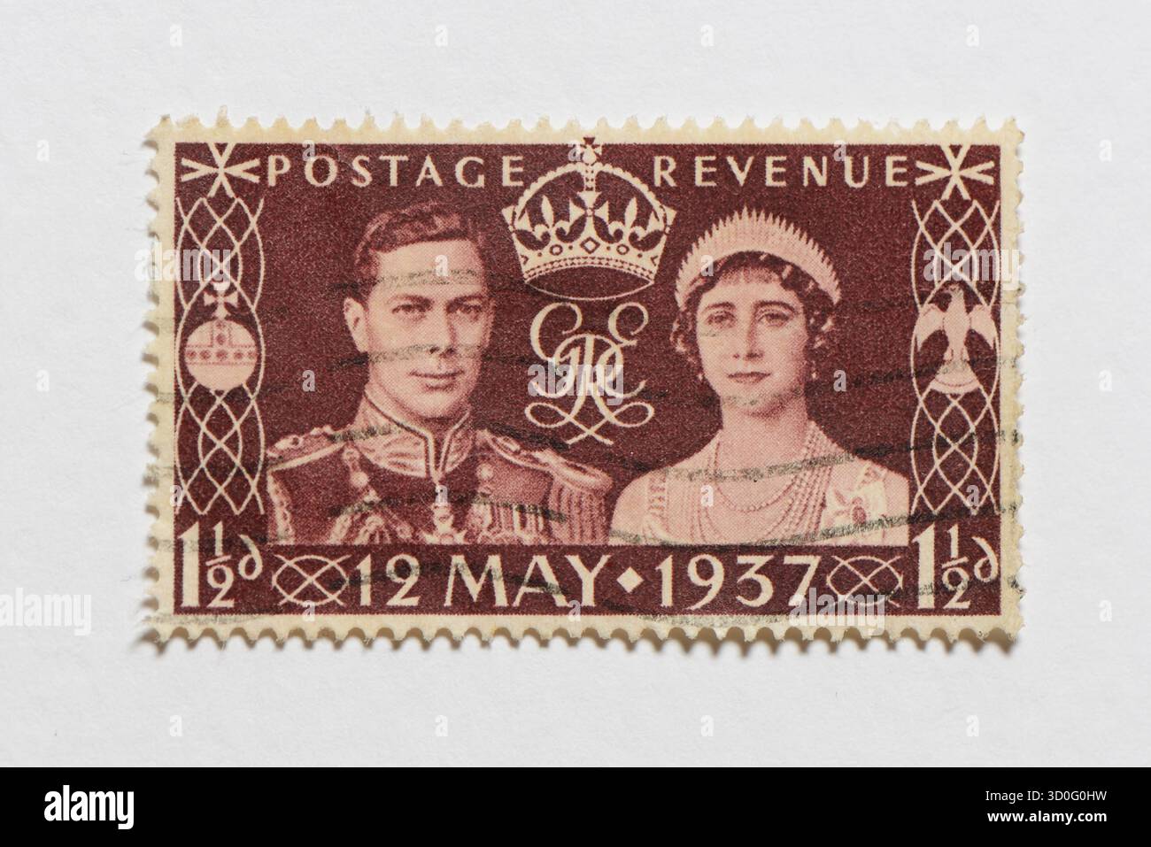 Briefmarken aus dem Vereinigten Königreich, König Georg VI. Und Königin Elisabeth I. 12. Mai 1937. Farbe: Lila braun Stockfoto