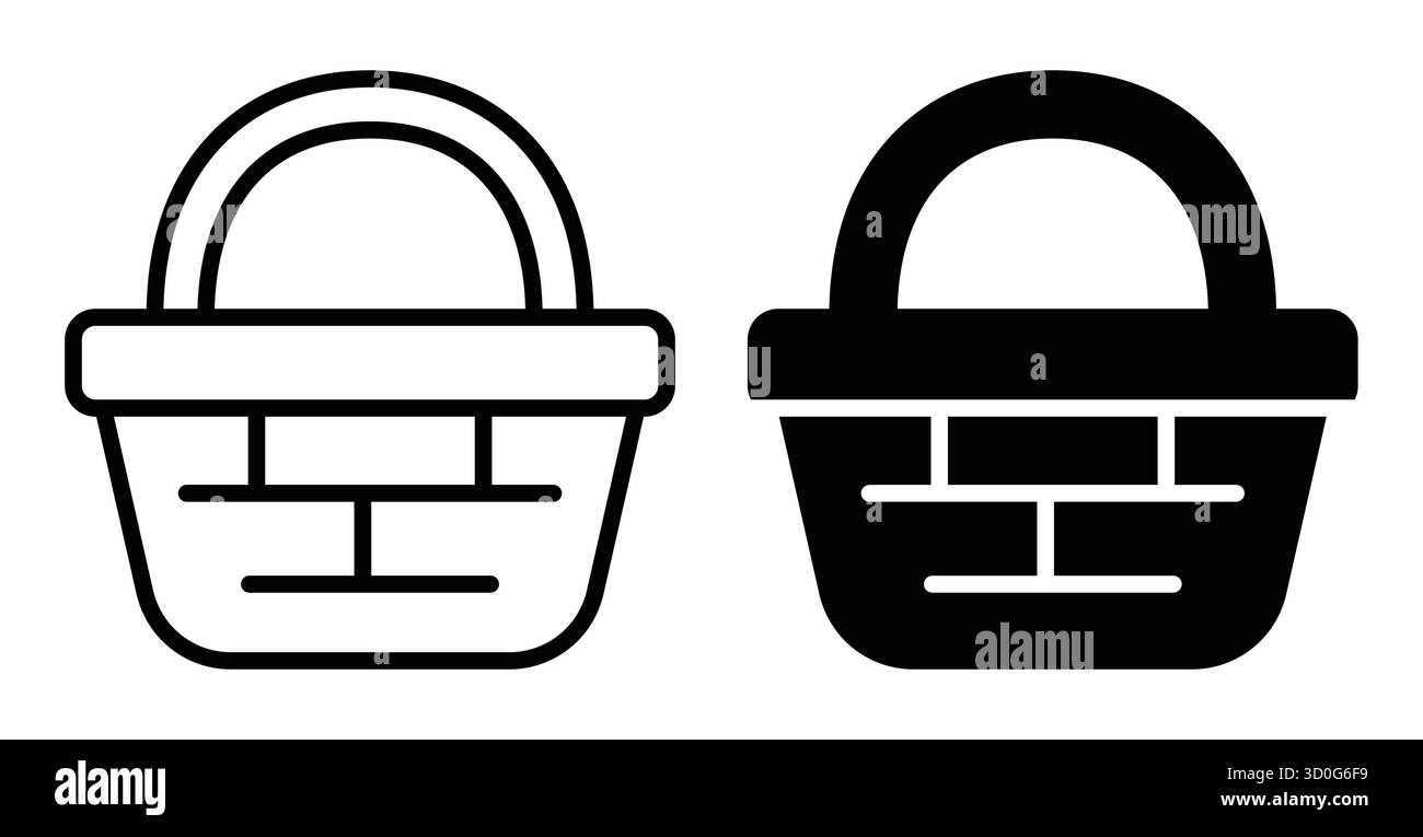 Dieses Bild zeigt eine einfache Umrisse und gefüllte Korbsymbole, die für verschiedene Grafikdesign-Projekte geeignet sind. Perfekt für digitale oder gedruckte Anwendungen, Stock Vektor