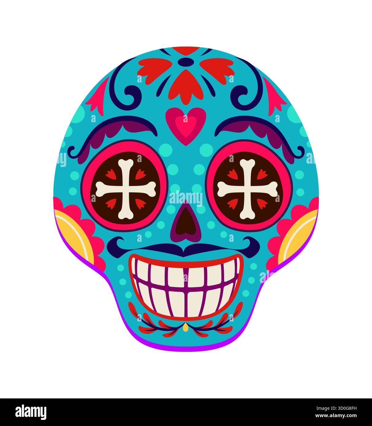 Tag der Toten glücklich lächelnder Calavera-Zuckerschädel Stock Vektor