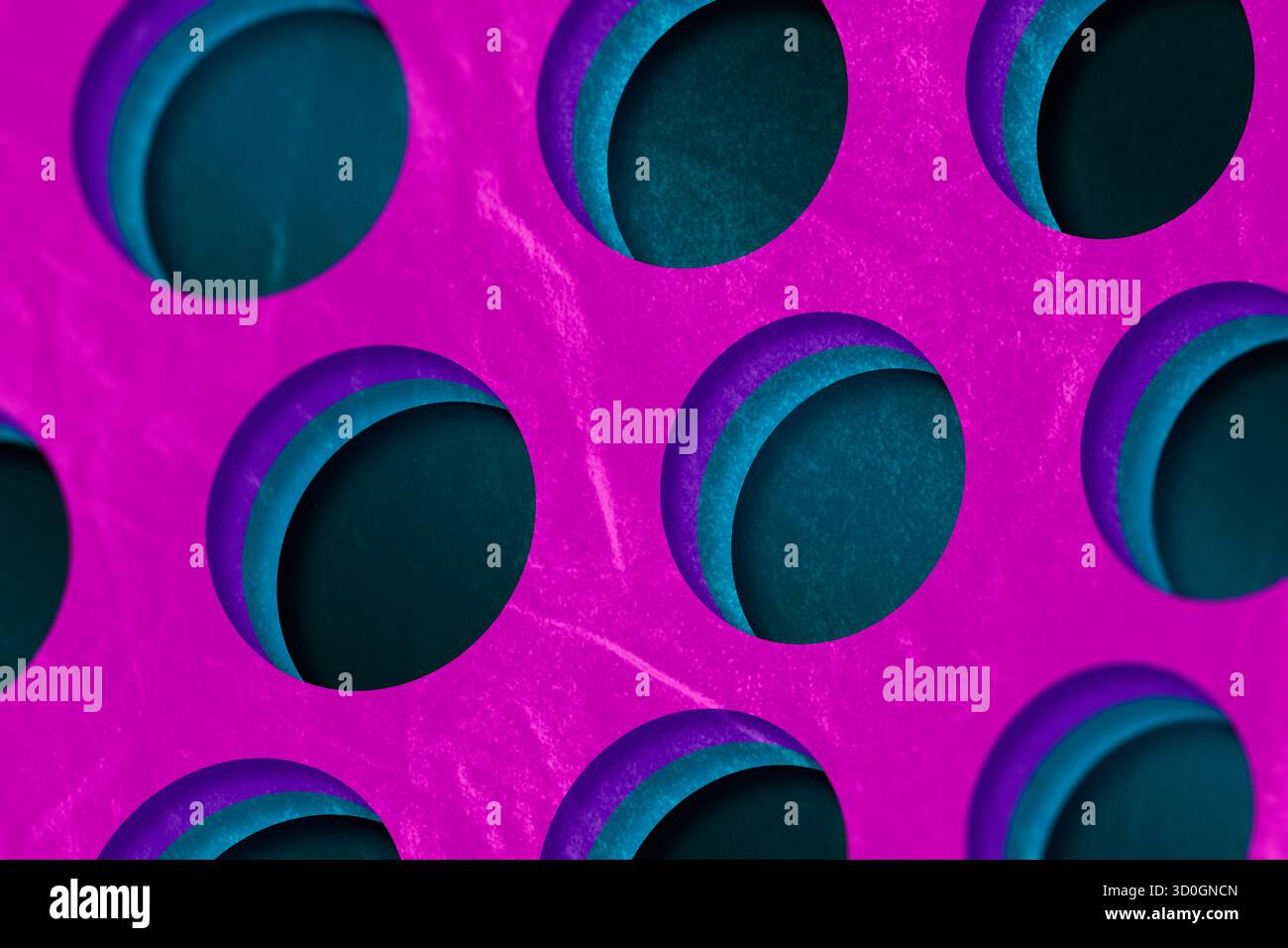 Lebendiges abstraktes geometrisches Muster in violetten Tönen. Design-Element im Retro-Design mit Kreisen. Design für Banner, Header, Website, Flyer. Stockfoto