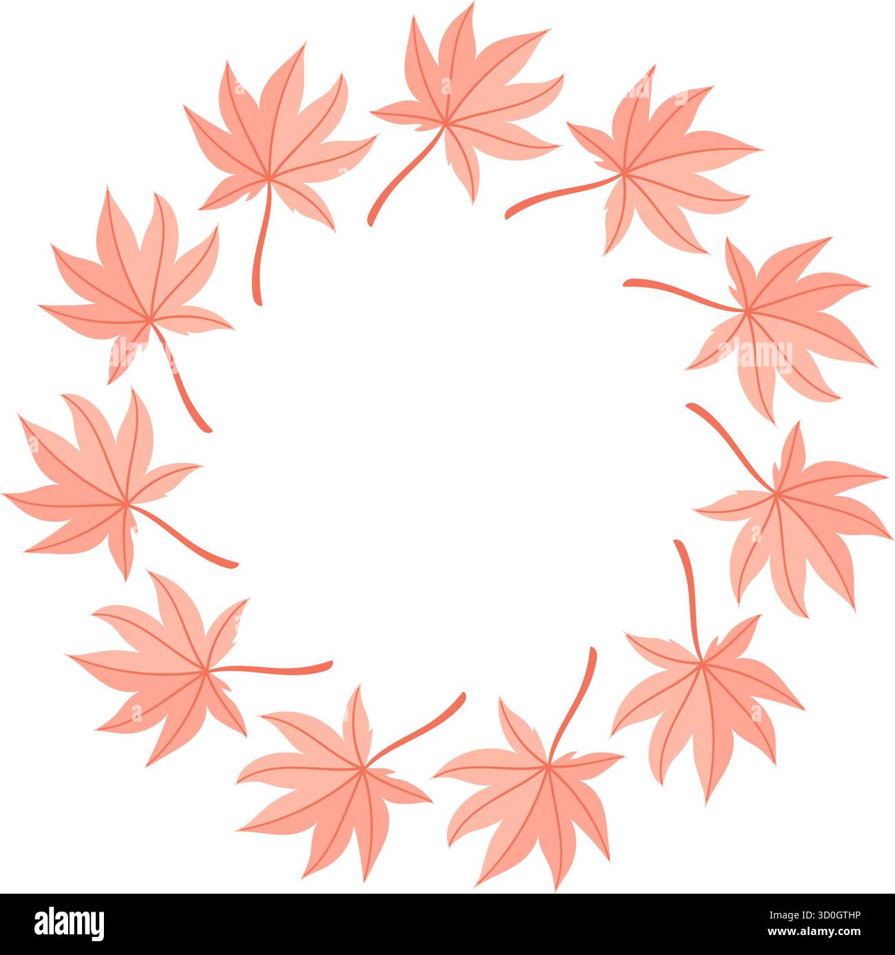 Handgezeichneter Vektorkranz aus roten und orangen Herbstblättern in einer kreisförmigen Komposition, perfekt für Einladungen. Stock Vektor