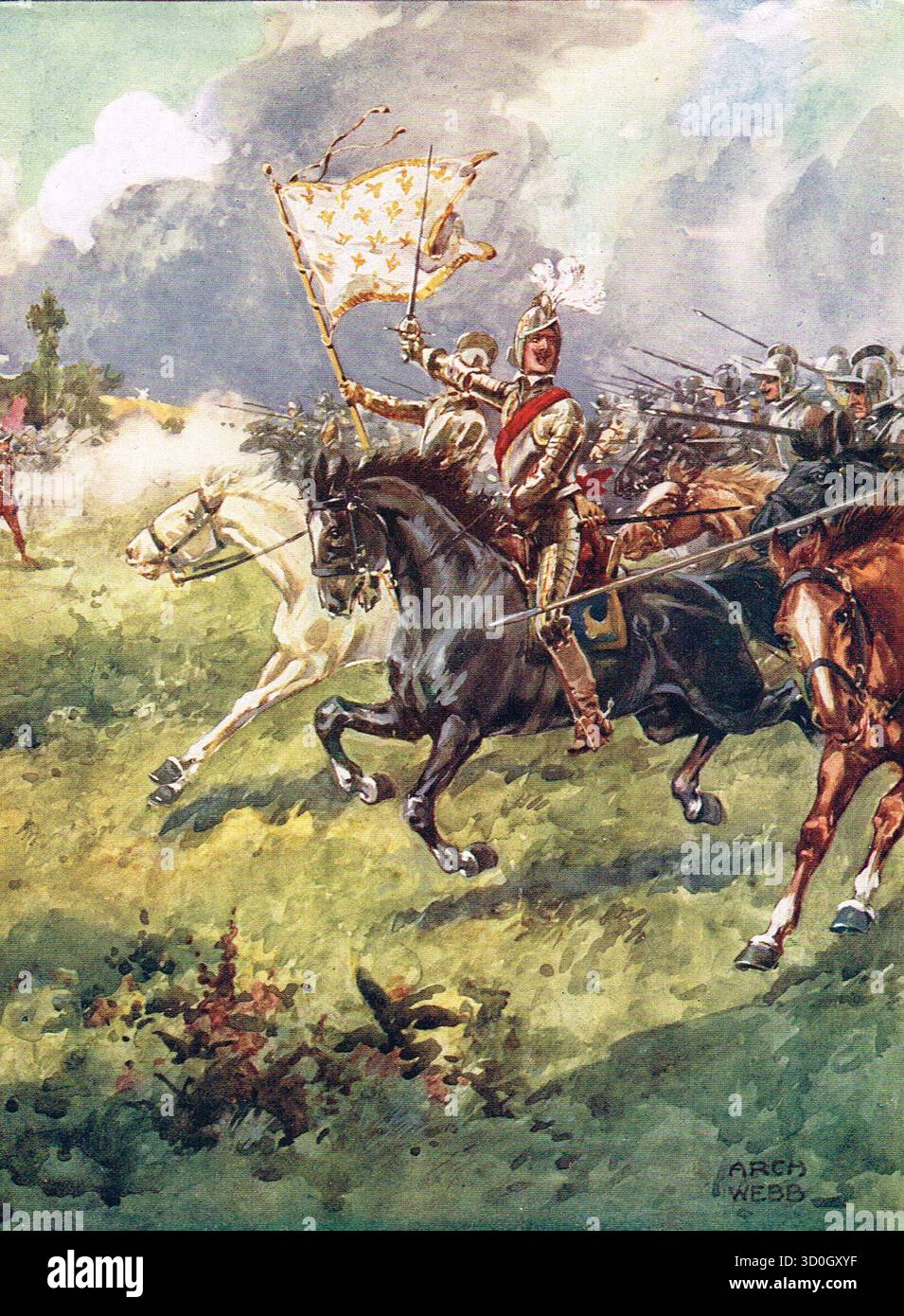 Heinrich IV. Von Frankreich, der den Angriff in der Schlacht von Ivry am 14. März 1590 anführte Stockfoto