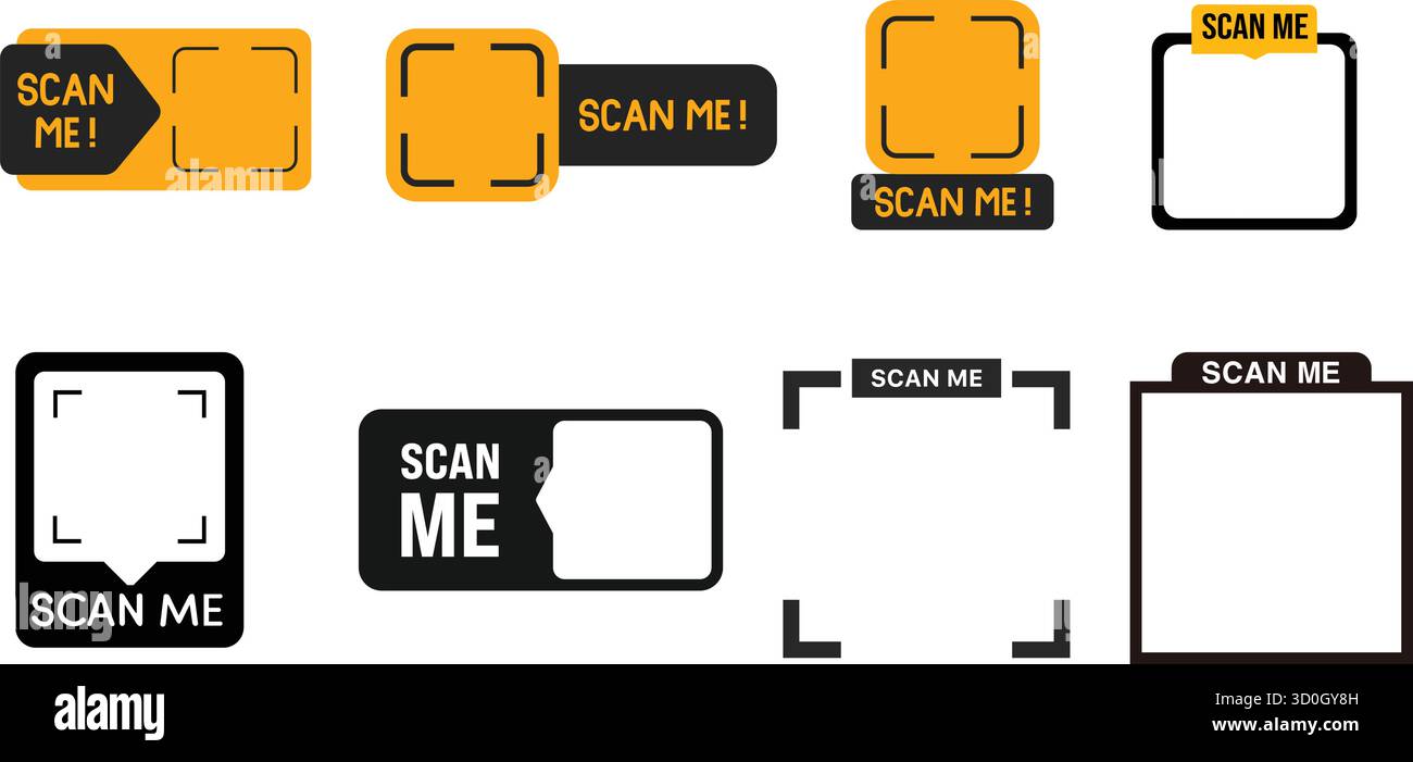 Sammlung von Scan-ME-Etiketten für QR-Code-Scankonzept Stock Vektor