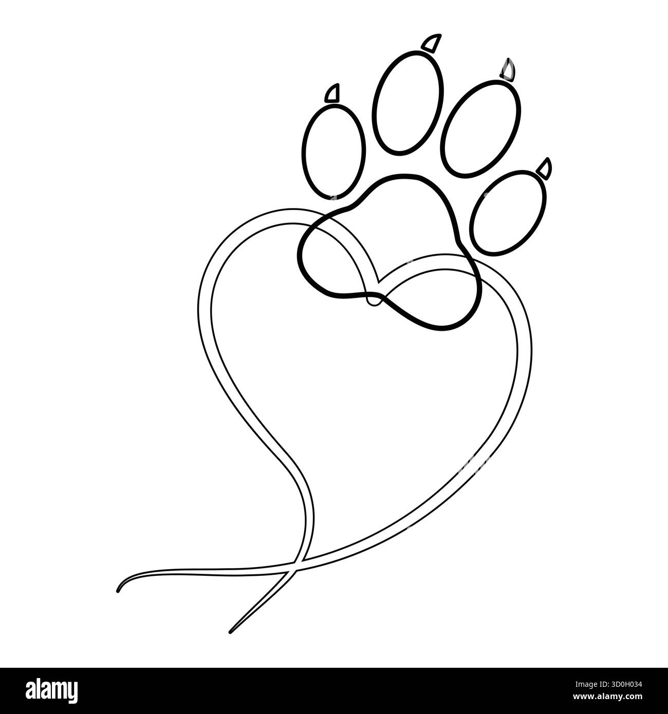 Minimalistisch umrissenes Herz- und Paw-Design Liebe für Haustiere Stock Vektor