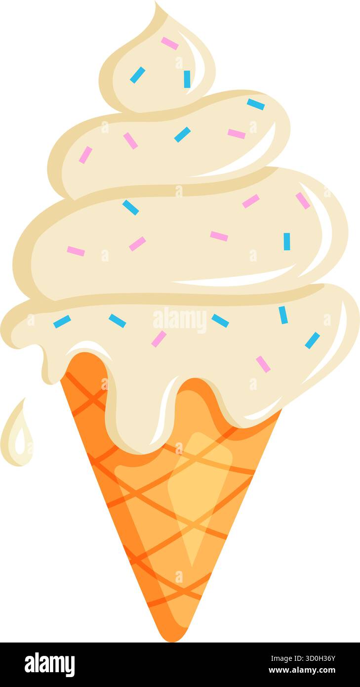 Eine niedliche und farbenfrohe Eiscreme mit Streuseln auf der Oberseite, perfekt für Sommermotive und süße Illustrationen. Stock Vektor