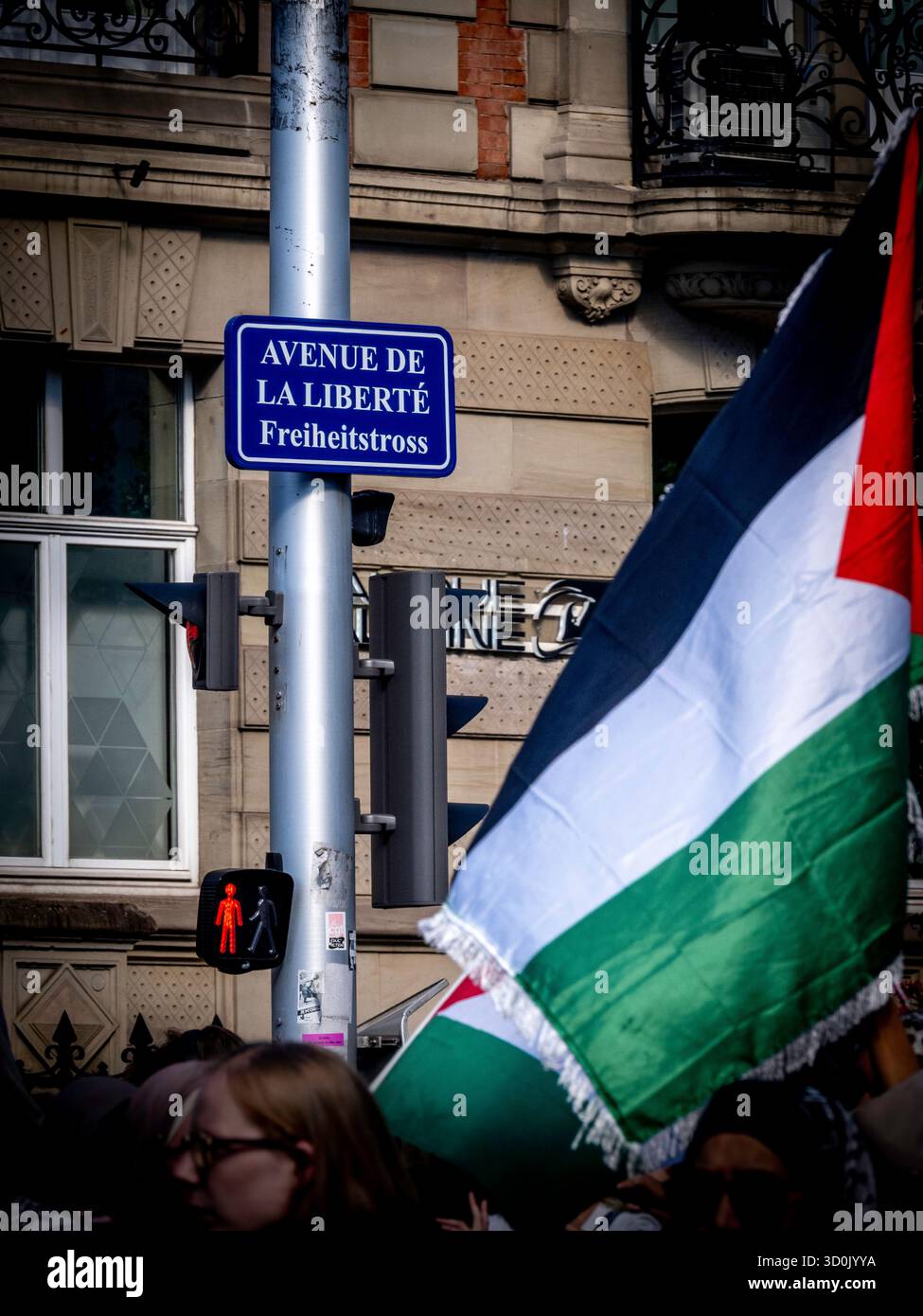 Prozession gegen den Völkermord in Palästina, während der Demonstration "alles blockieren!" Am 10. September 2025 in Straßburg (Elsass, Frankreich) Stockfoto